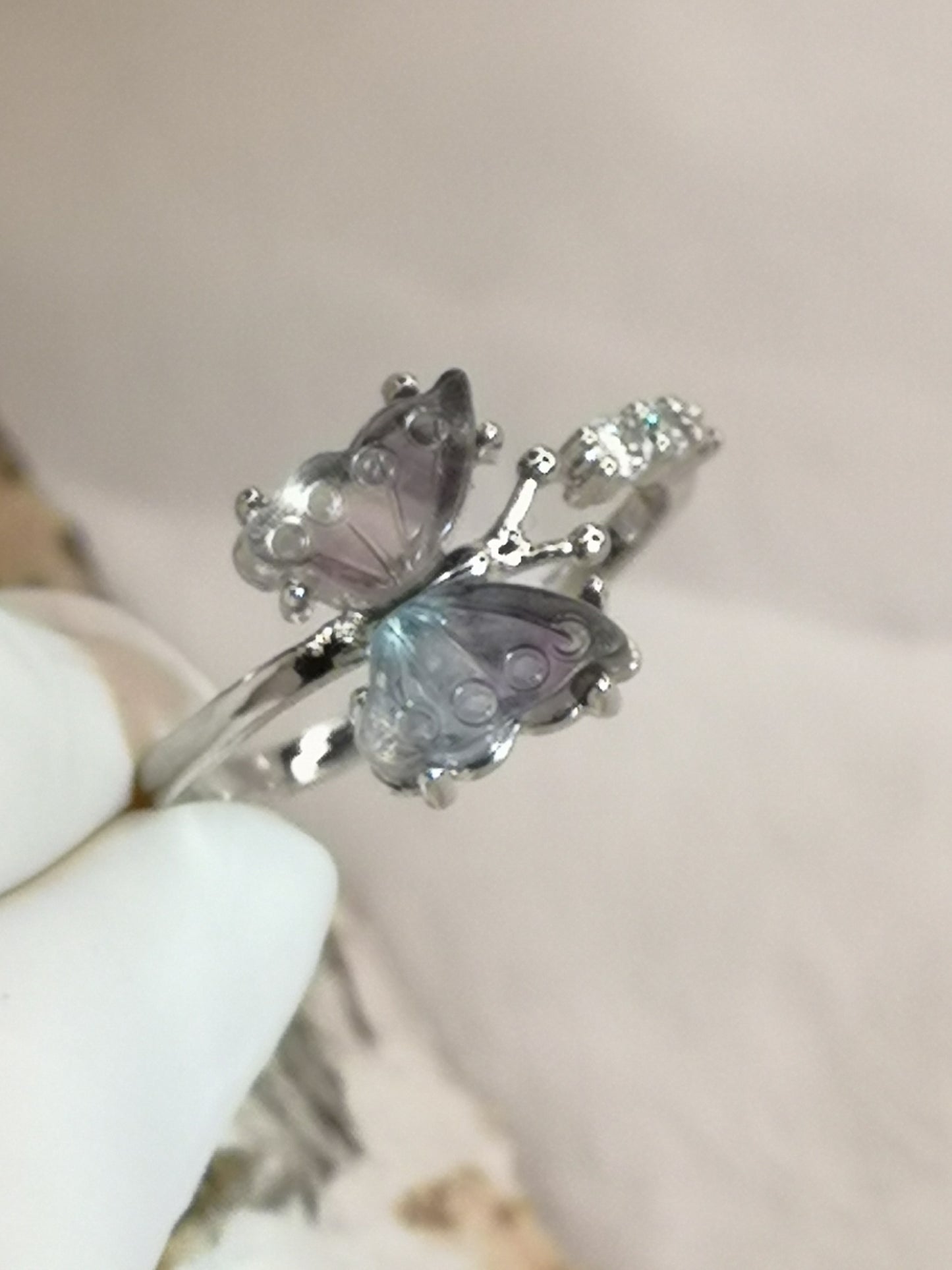 Fluorite Edelstein Schmetterling Kupfer Ring verstellbar