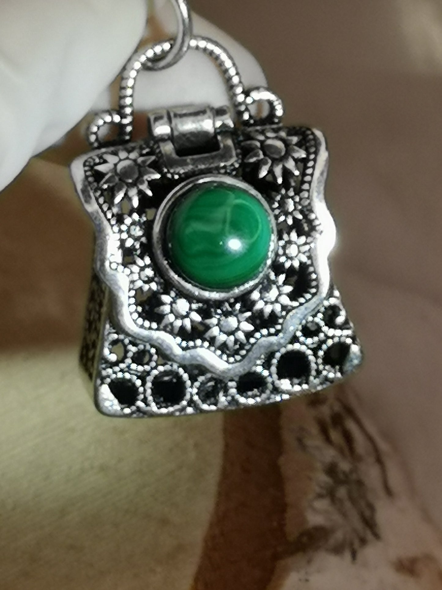 Malachite Edelstein, Kupfer Ketten Anhänger Taschen Design