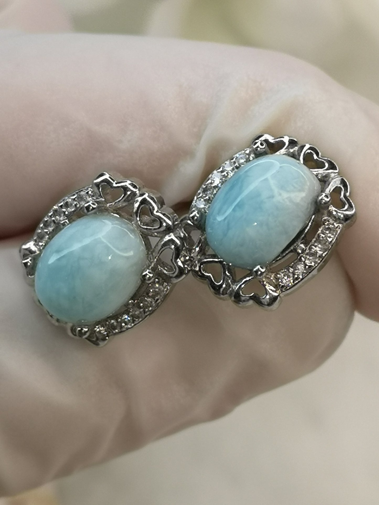 Larimar Edelstein, 925 Silber Nadel, Ohrringe