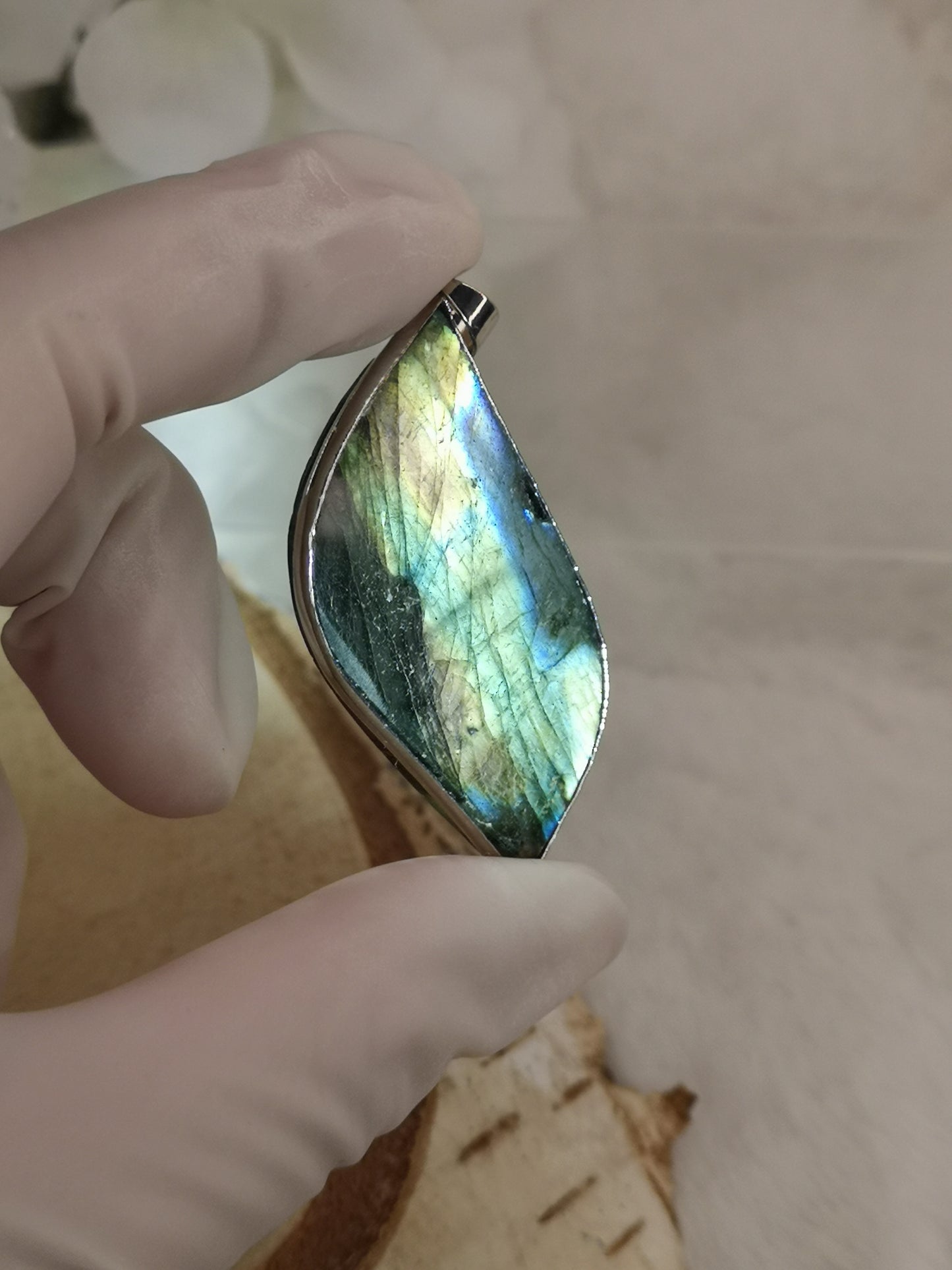 Labradorite Edelstein Tropfen, Kupfer Ketten Anhänger