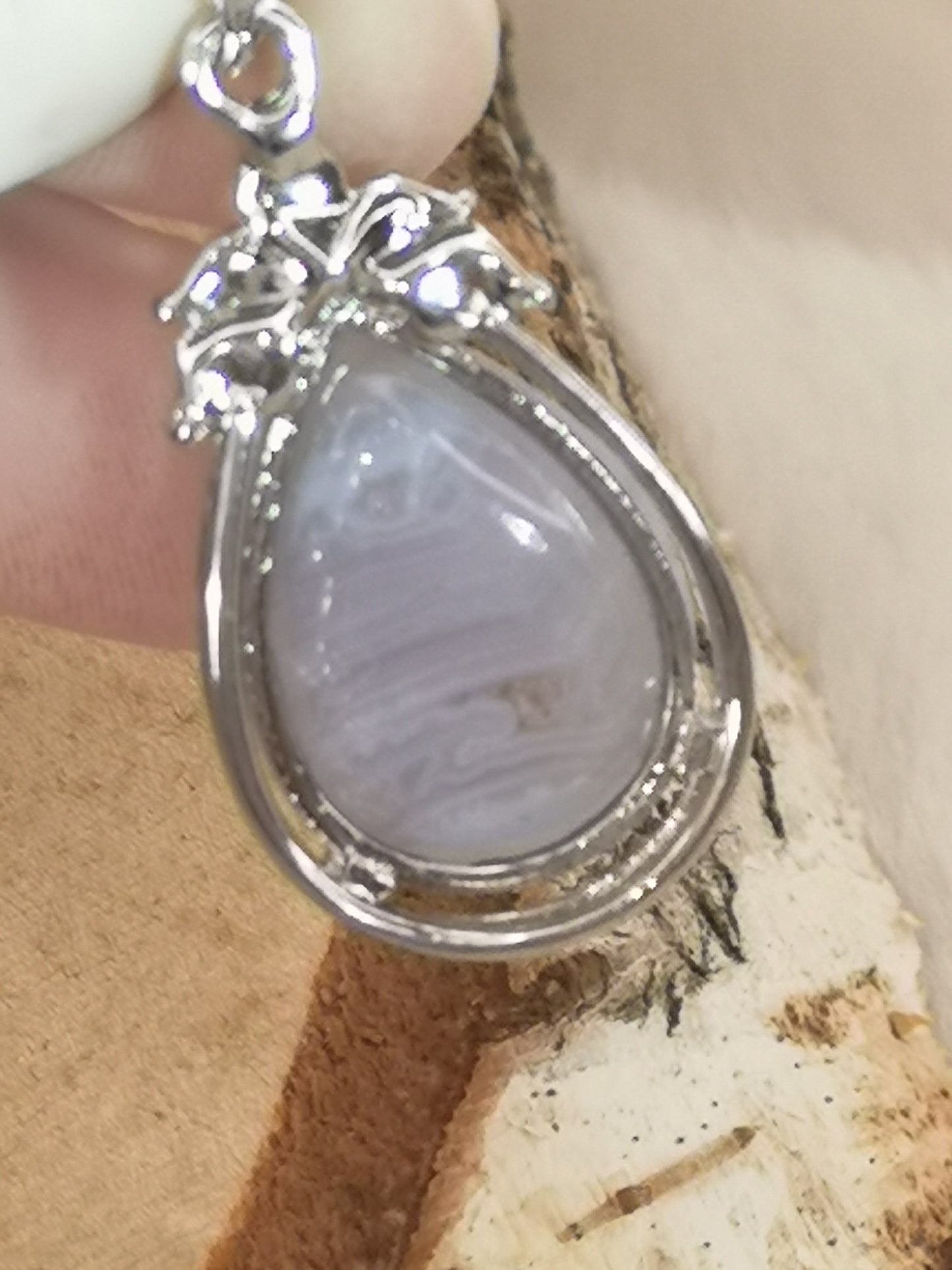 Blue Lace Achat Edelstein Kupfer Ketten Anhänger