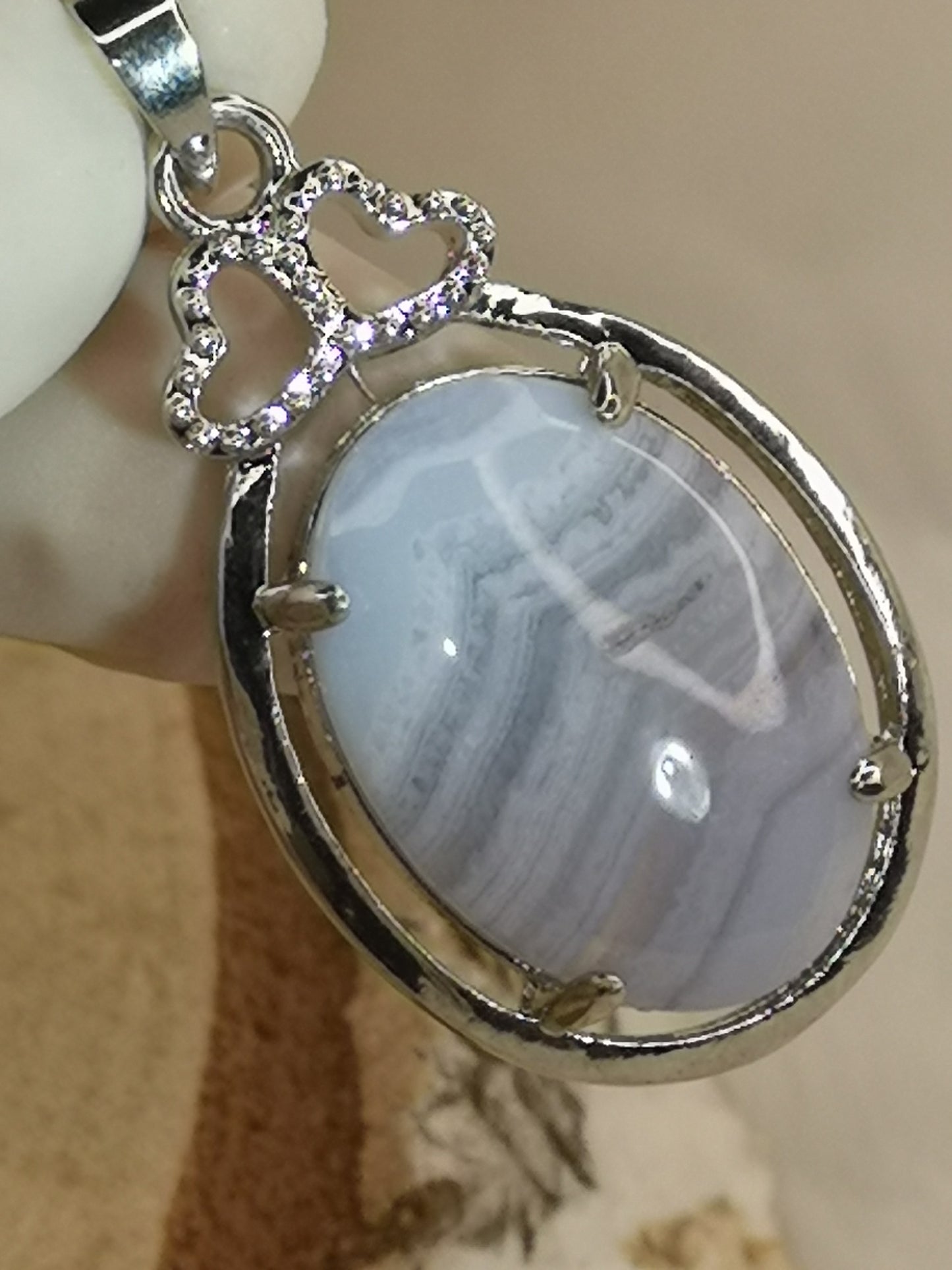 Blue Lace Achat Edelstein Kupfer Ketten Anhänger