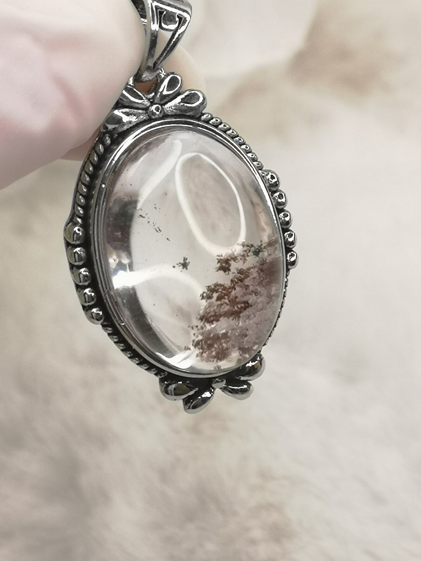 Gartenquartz Edelstein mit Phantomen, Kupfer Ketten Anhänger