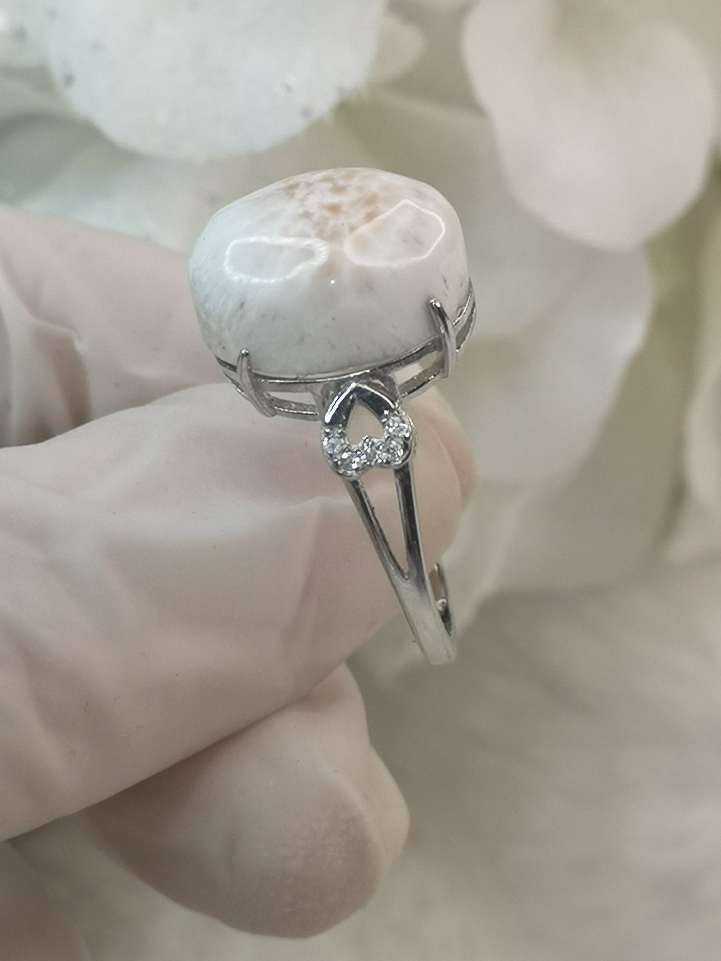 Pink Larimar 925 Silber Ring verstellbar