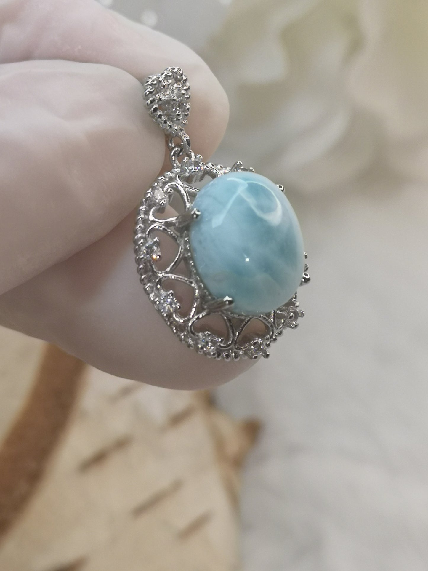 Larimar Edelstein, Kupfer Ketten Anhänger