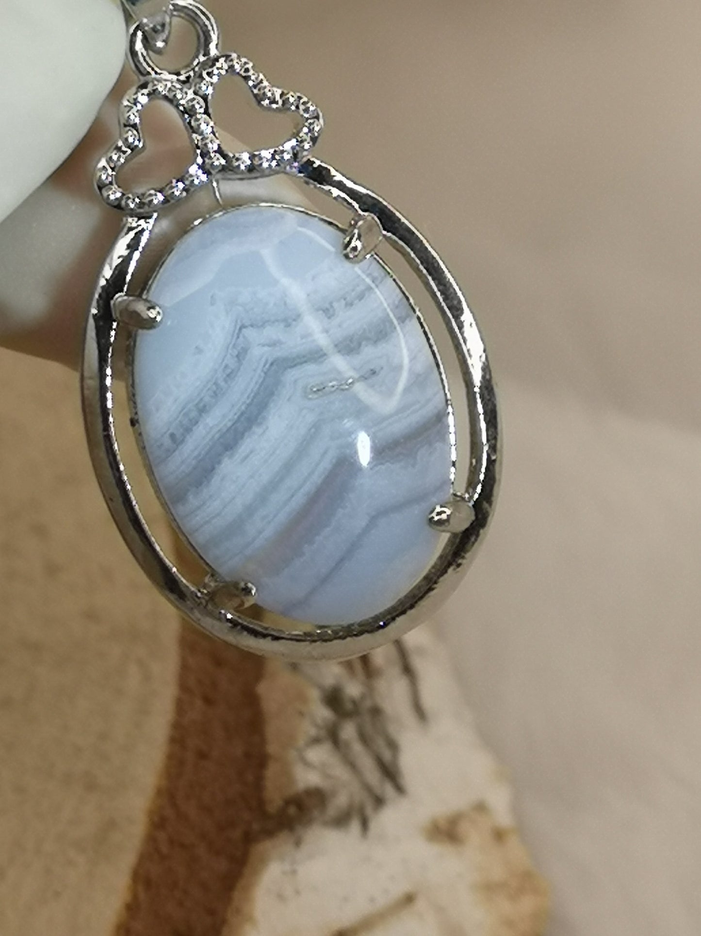 Blue Lace Achat Edelstein Kupfer Ketten Anhänger