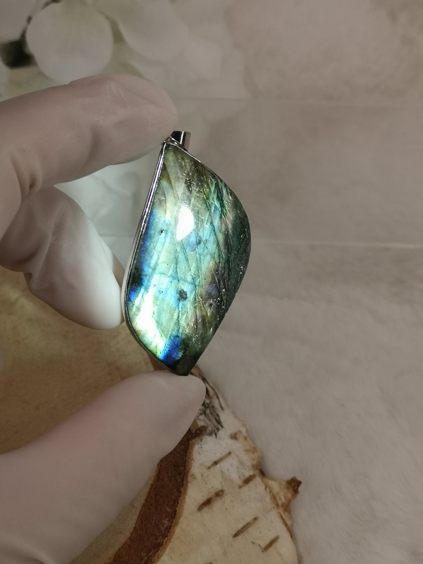 Labradorite Edelstein Tropfen, Kupfer Ketten Anhänger