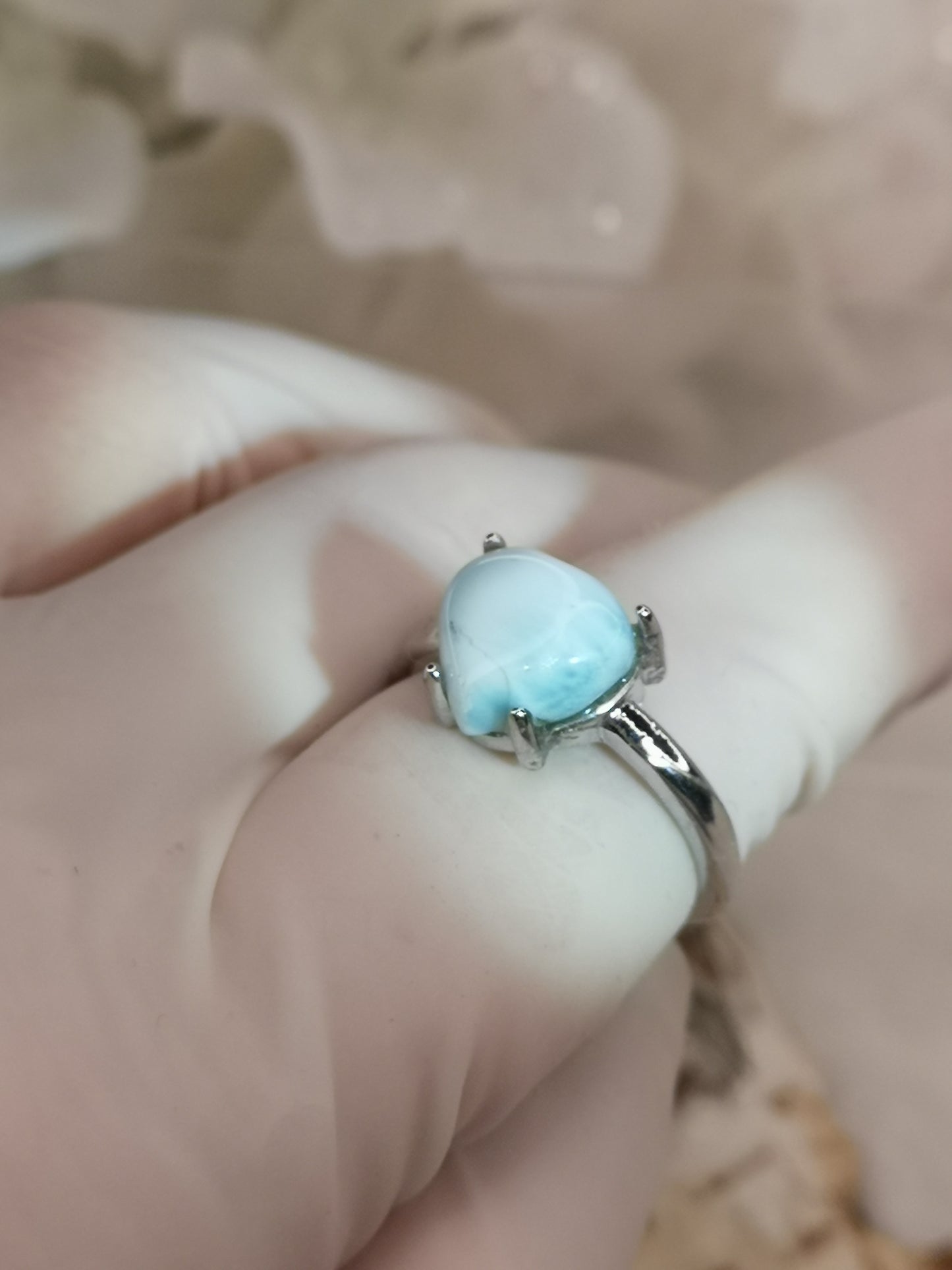 Larimar Edelstein, Kupfer Ring verstellbar