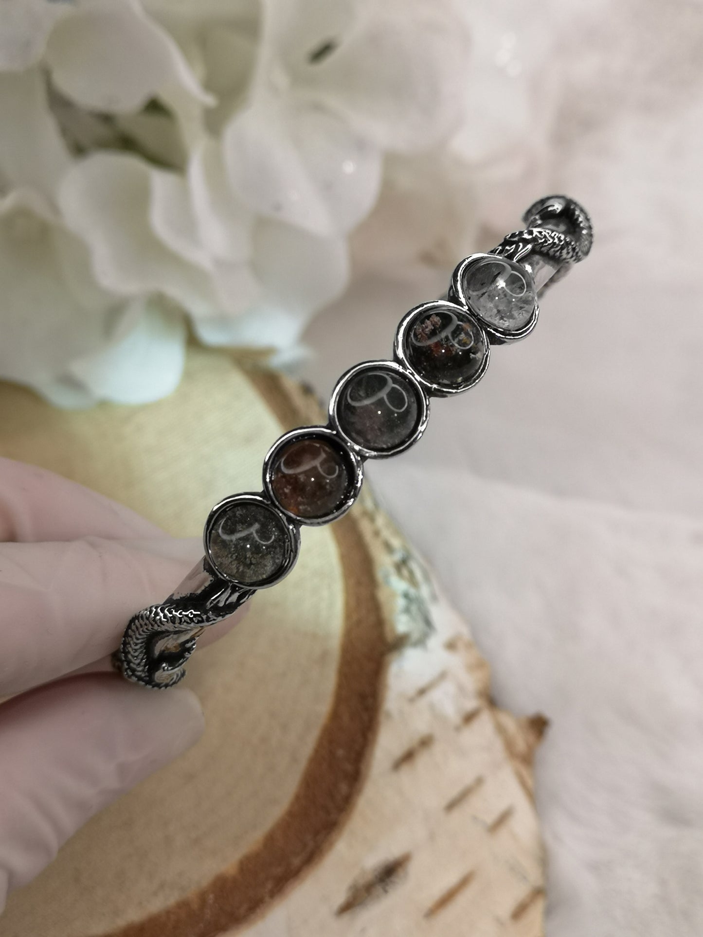 Gartenquartz Edelsteine, Kupfer Drachendesign Armband