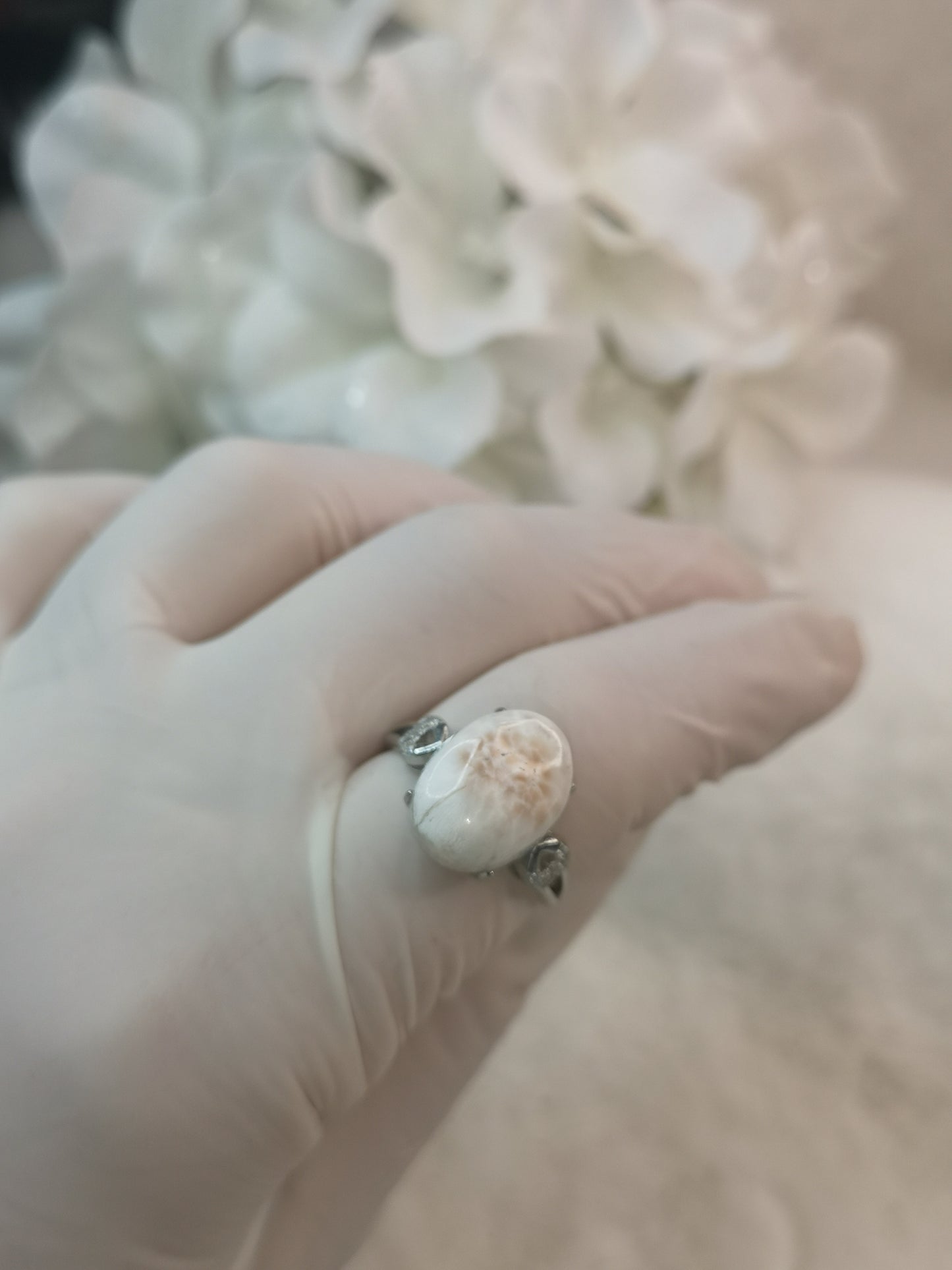 Pink Larimar 925 Silber Ring verstellbar