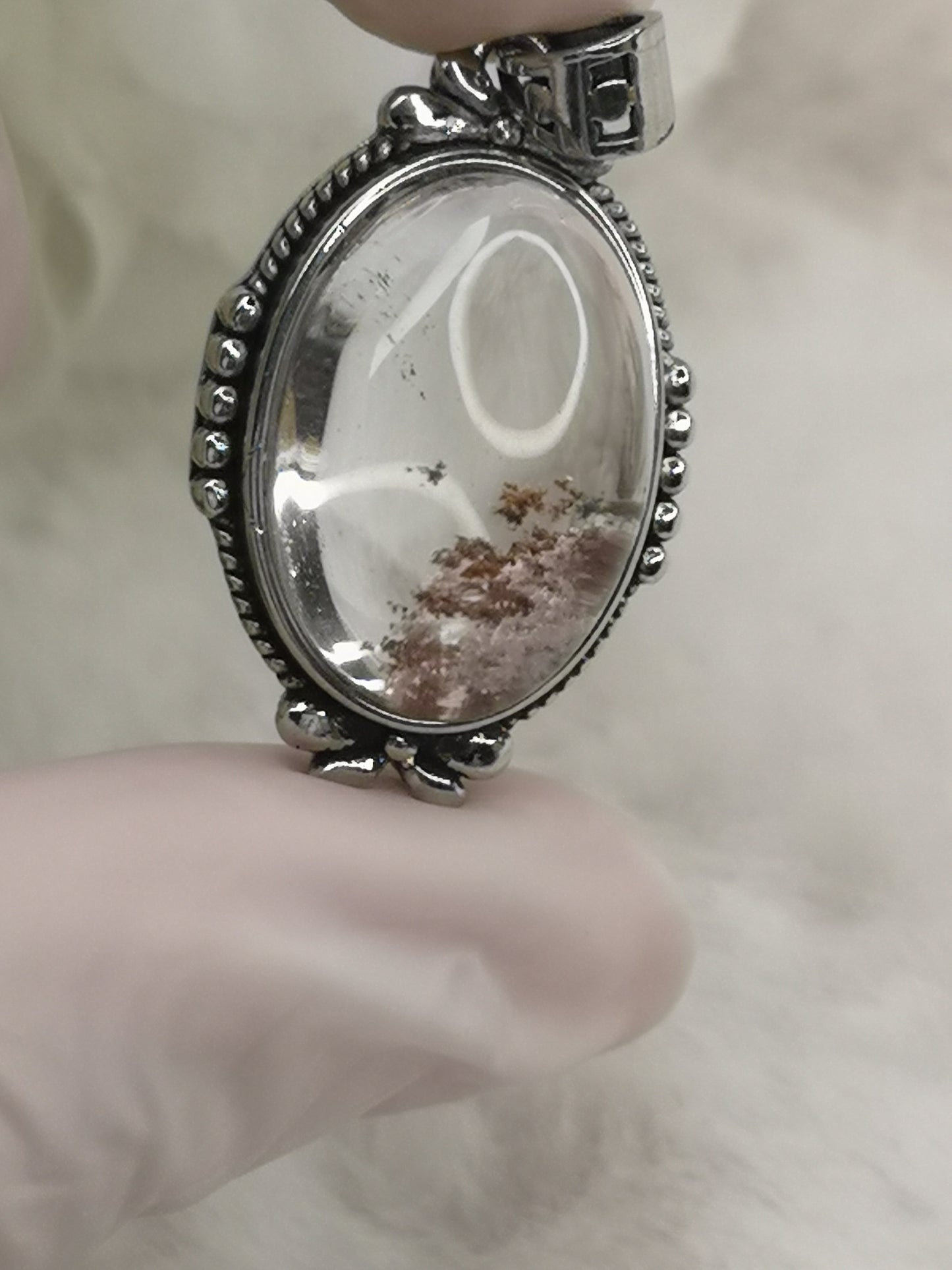 Gartenquartz Edelstein mit Phantomen, Kupfer Ketten Anhänger