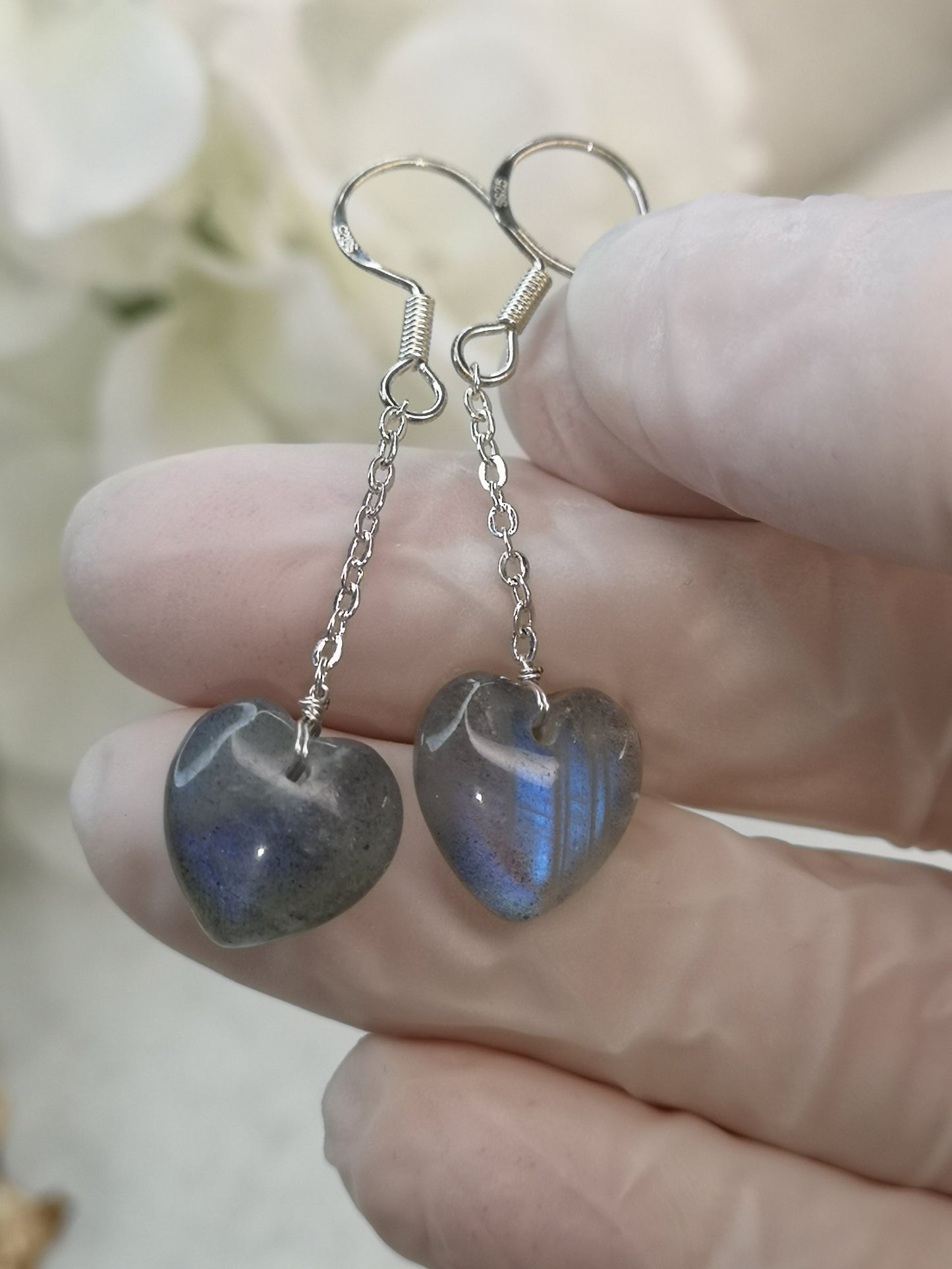 Labradorite Edelstein, 925 Silber Herz Ohrringe