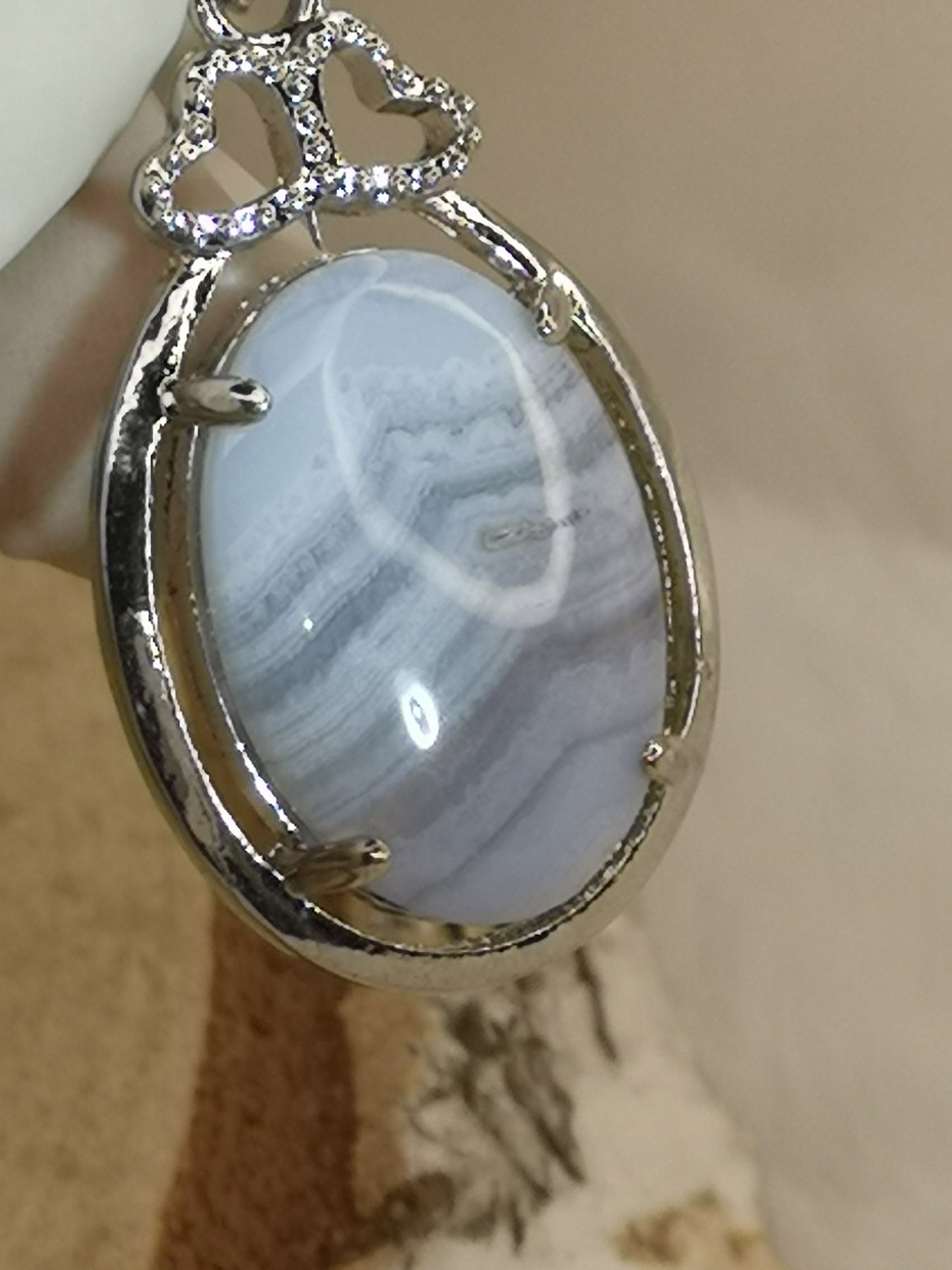 Blue Lace Achat Edelstein Kupfer Ketten Anhänger