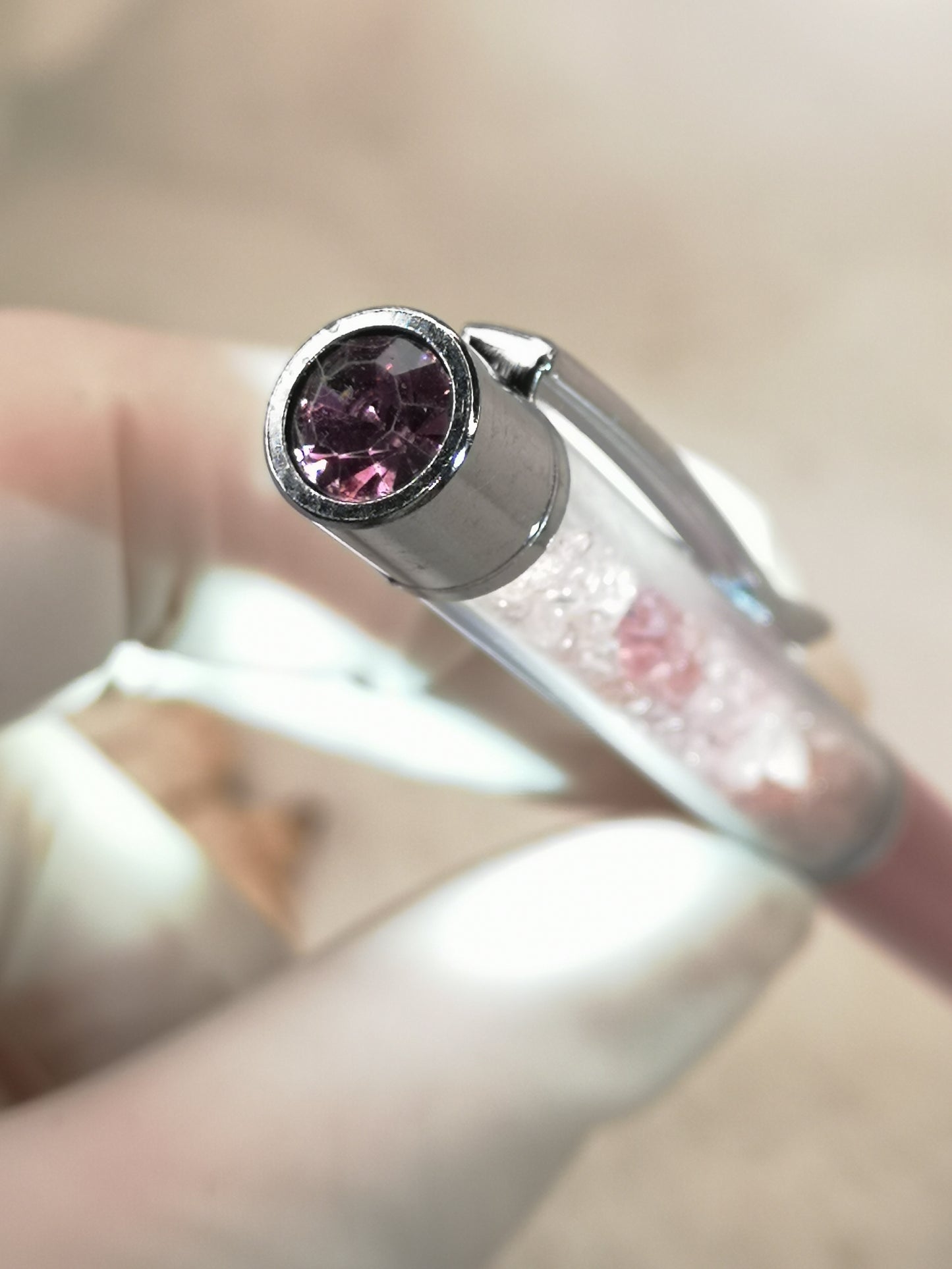 Kugelschreiber mit Rosenquarz Edelsteinchen