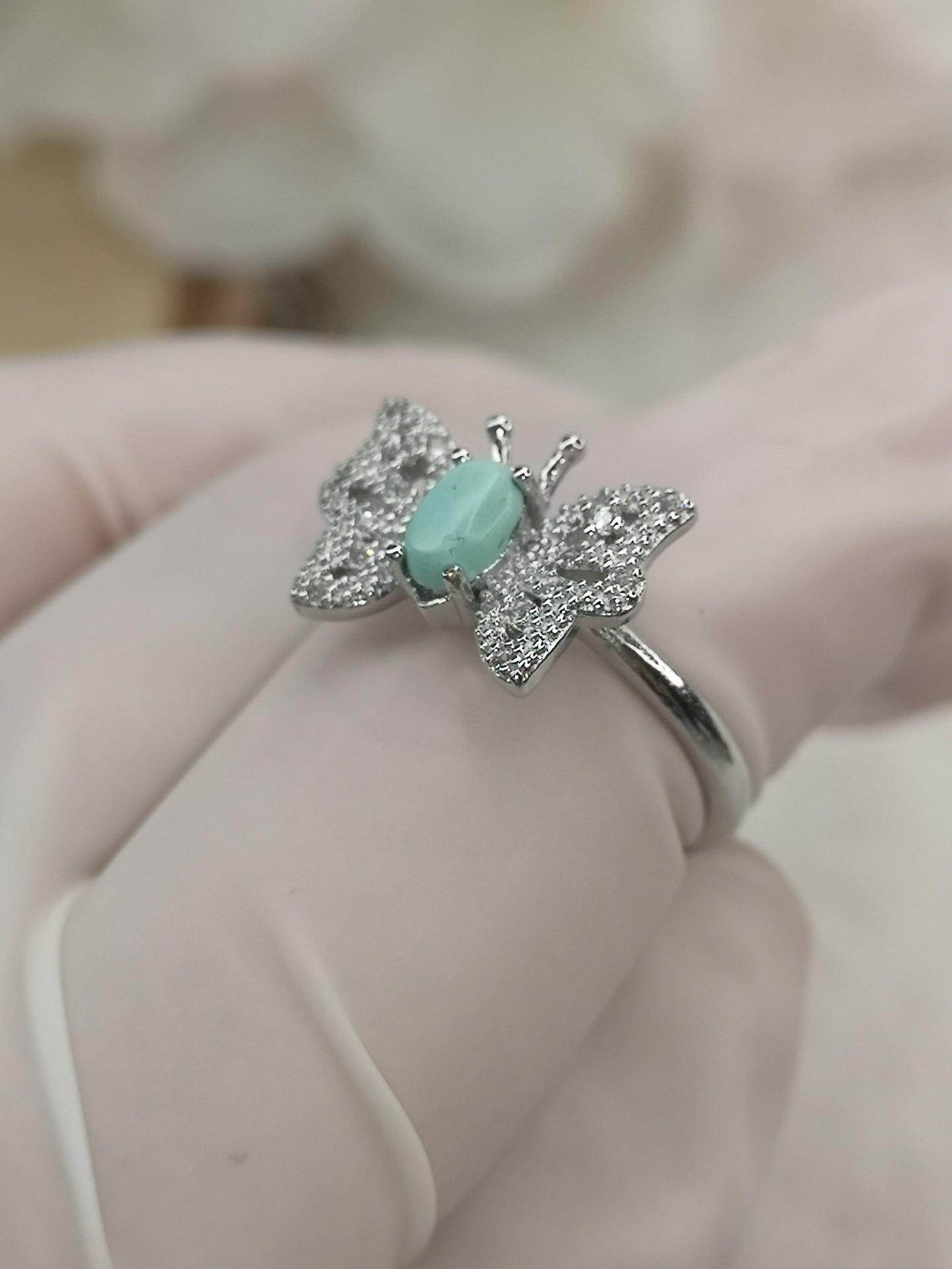Turkuaz Edelstein, Schmetterling, 925 Silber Ring, verstellbar