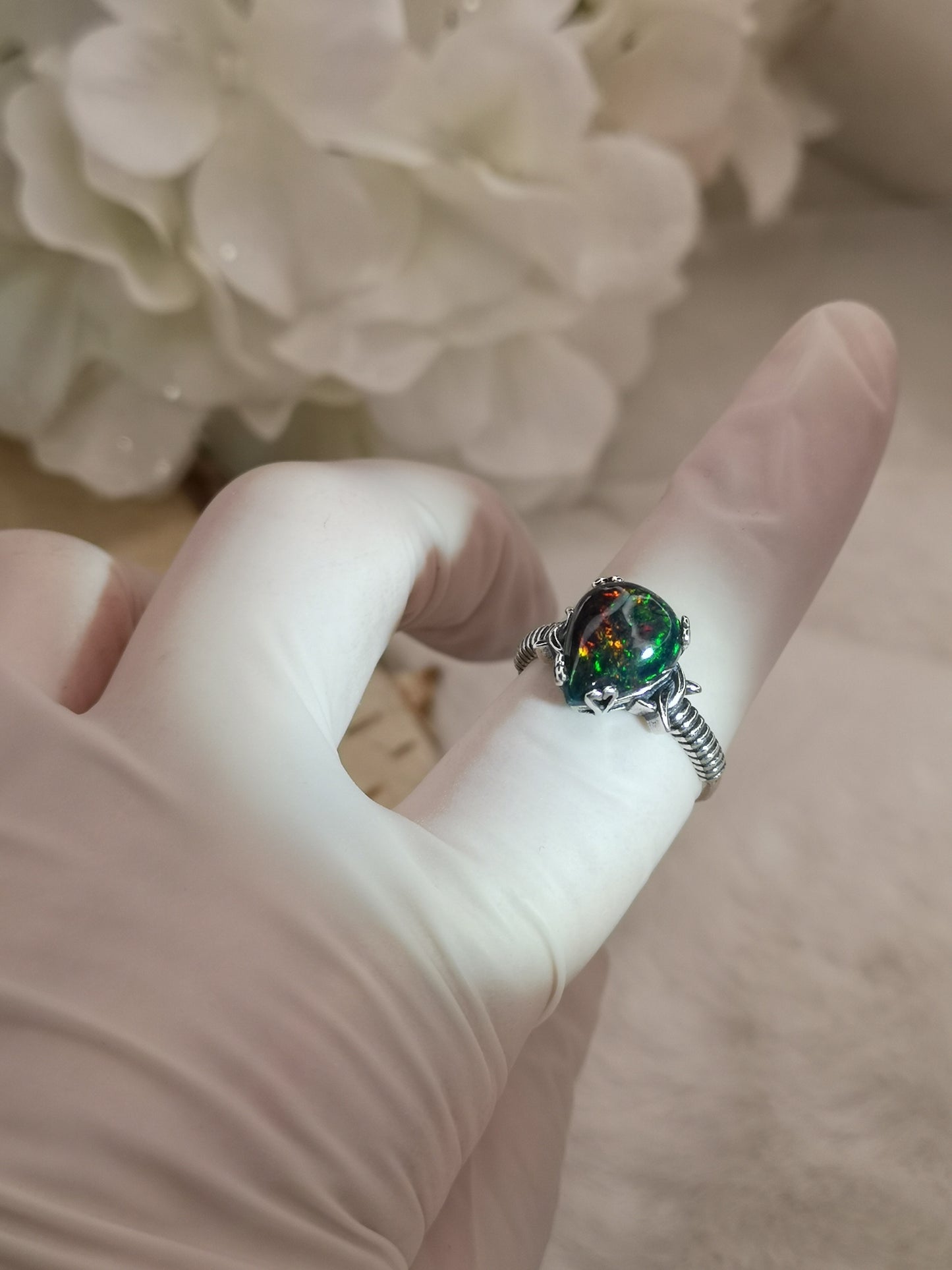 Black Opal Edelstein, 925 Silber Ring verstellbar