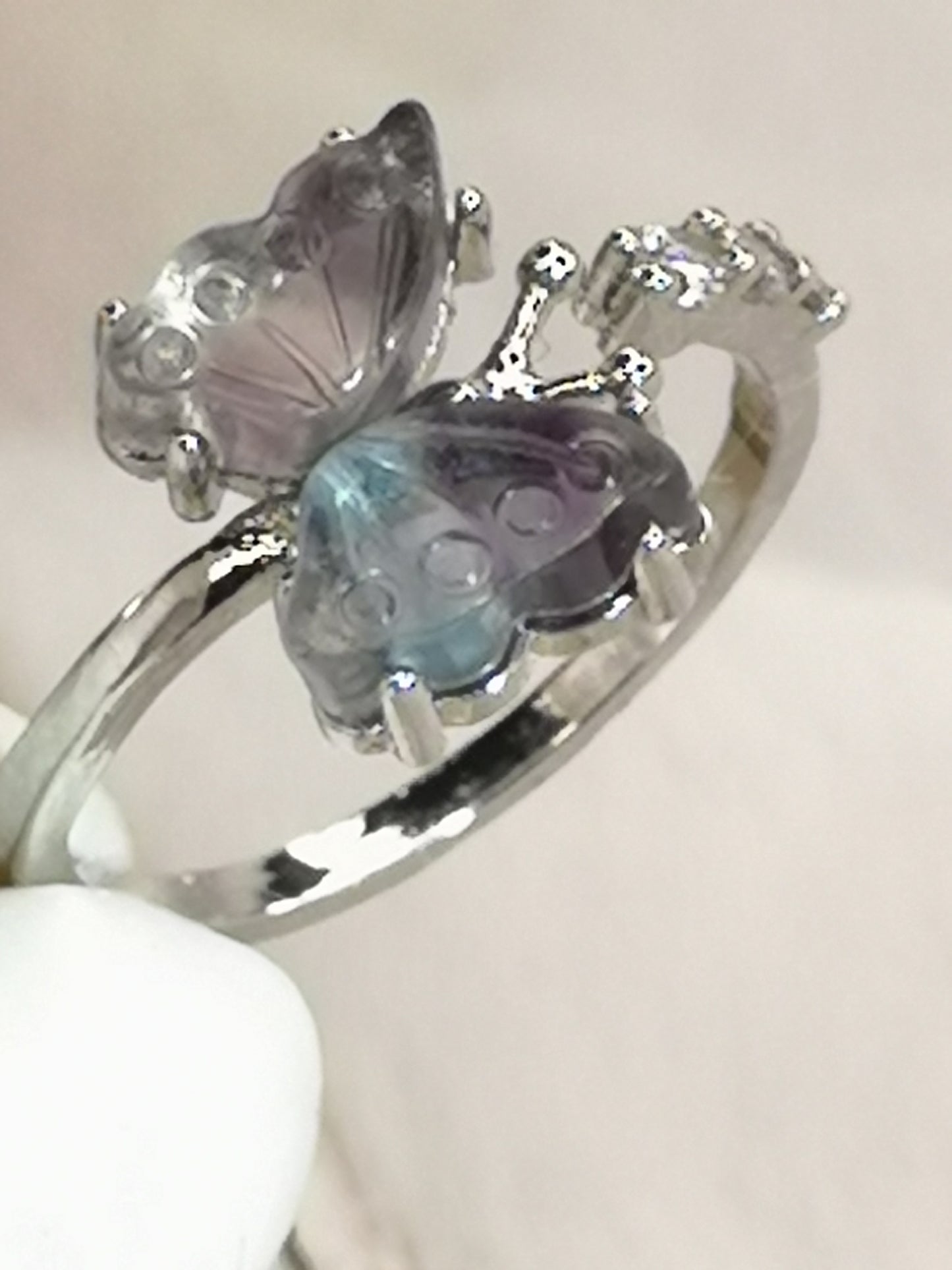 Fluorite Edelstein Schmetterling Kupfer Ring verstellbar