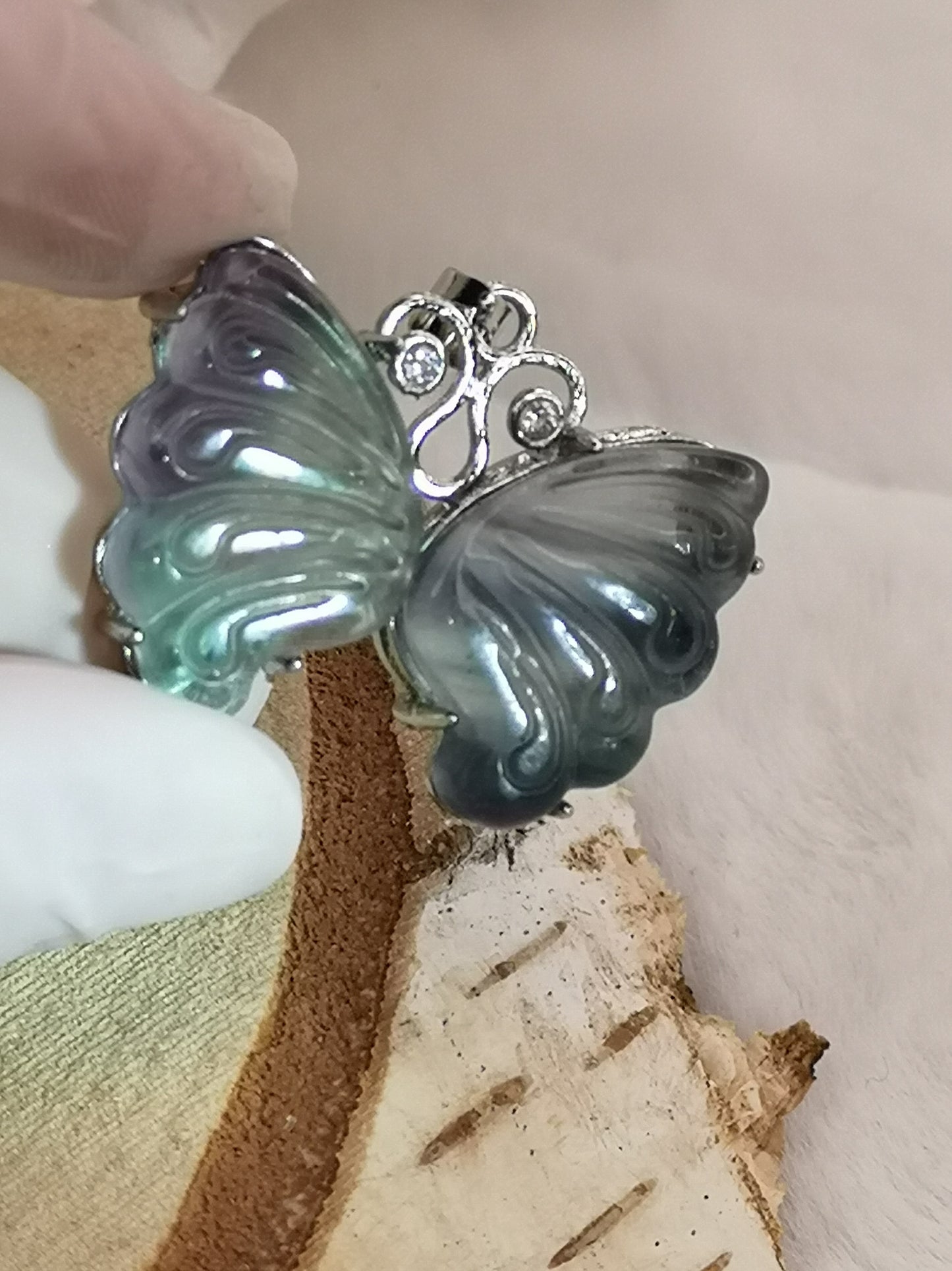 Blauer Fluorite Edelstein Schmetterling Kupfer Ketten Anhänger