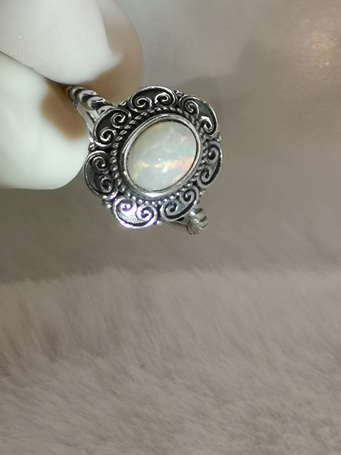 White Opal 925 Silber Ring verstellbar Edelstein Schmuck