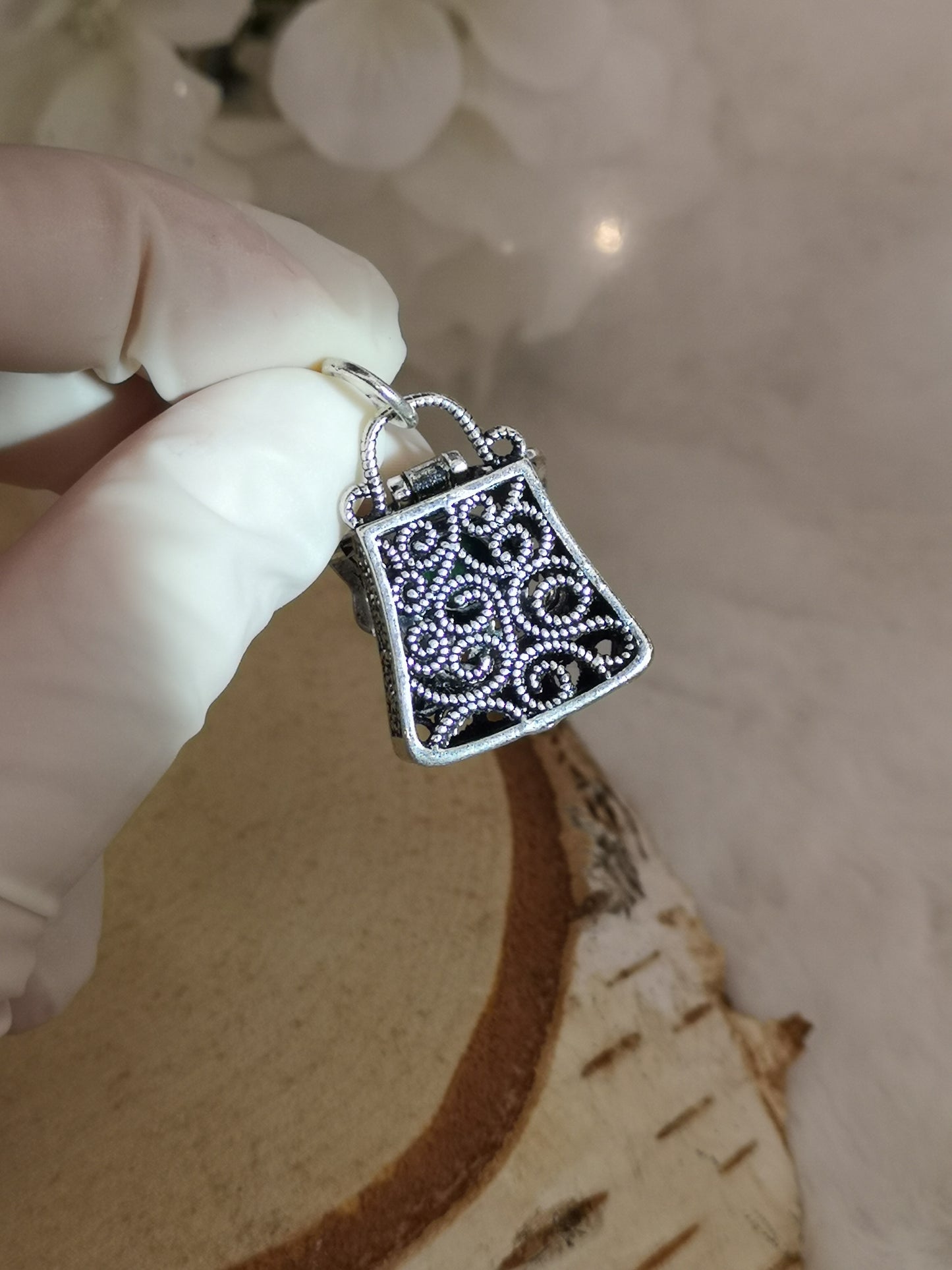 Malachite Edelstein, Kupfer Ketten Anhänger, Taschen Design