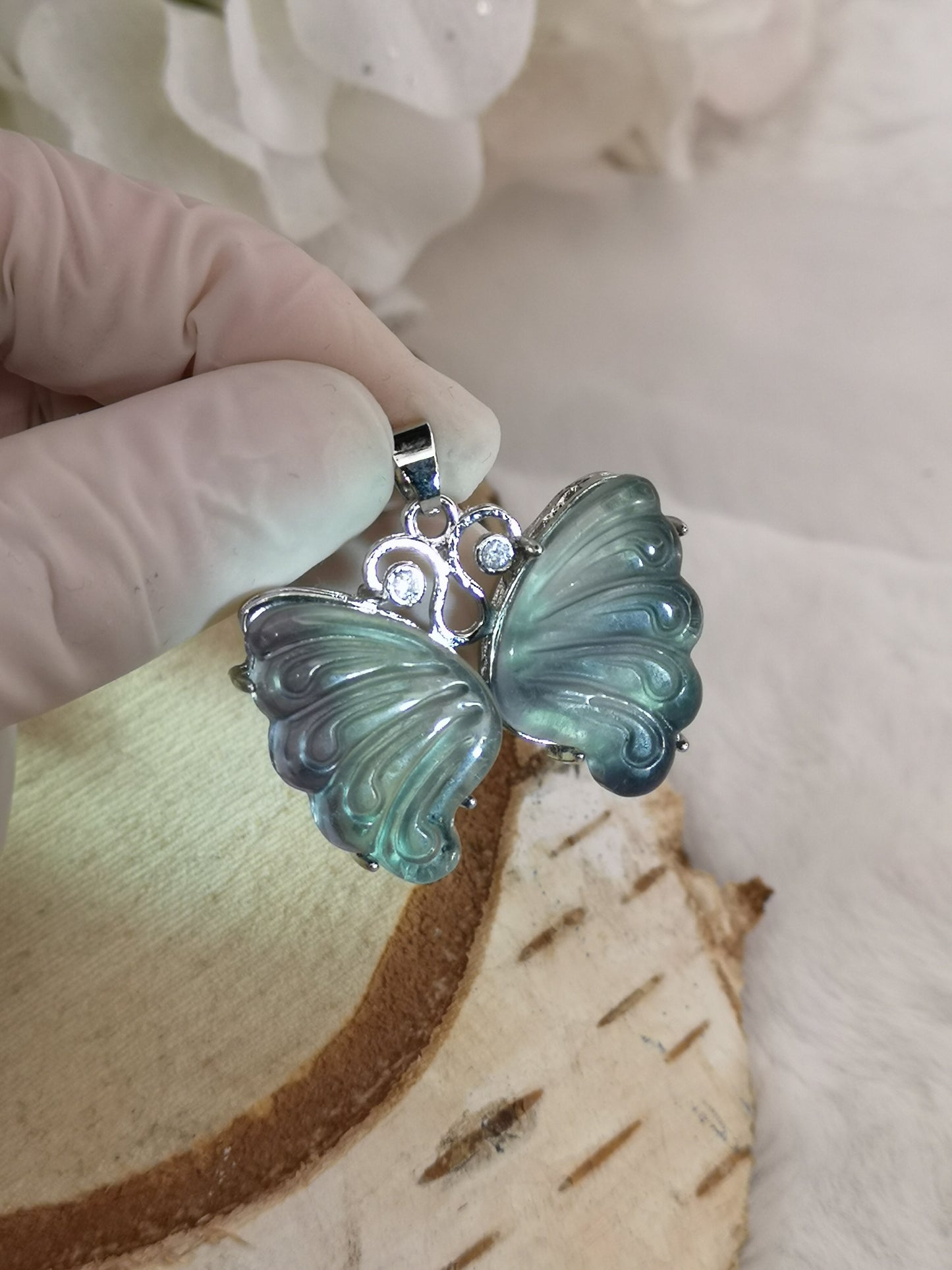 Blauer Fluorite Edelstein Schmetterling Kupfer Ketten Anhänger
