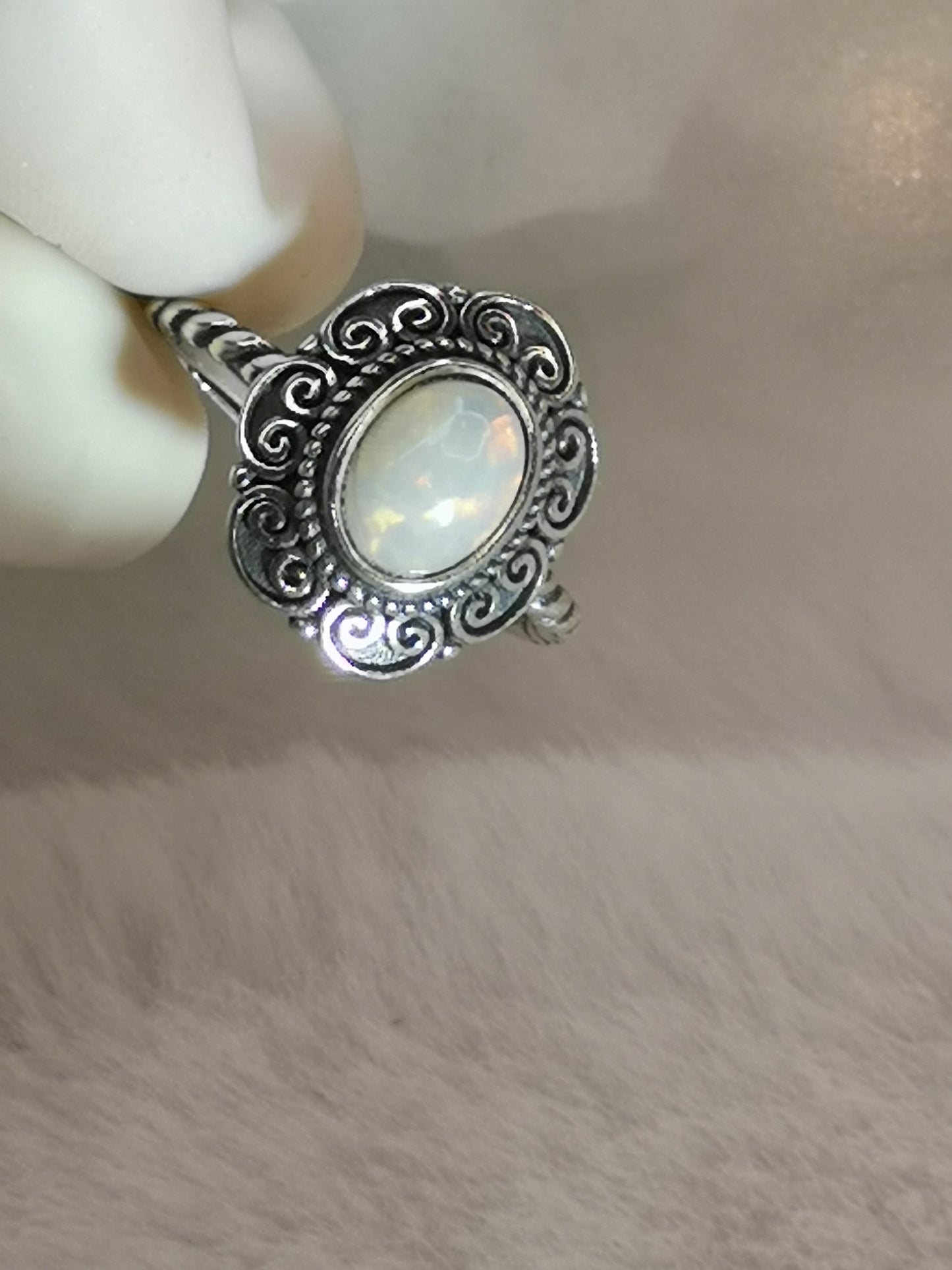 White Opal 925 Silber Ring verstellbar Edelstein Schmuck