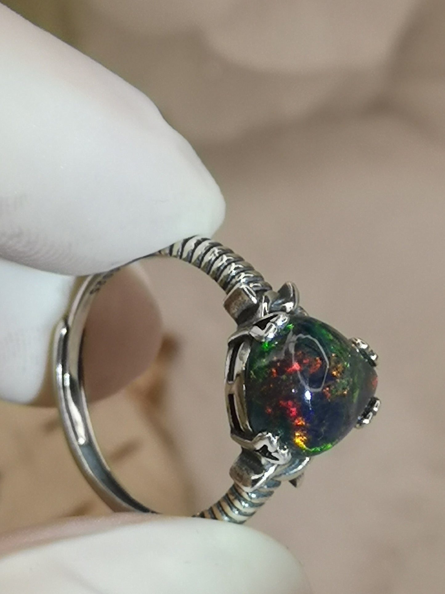 Black Opal Edelstein, 925 Silber Ring verstellbar