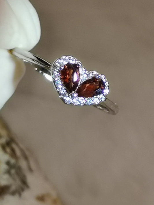 Granat Herz Edelstein, Kupfer Ring verstellbar