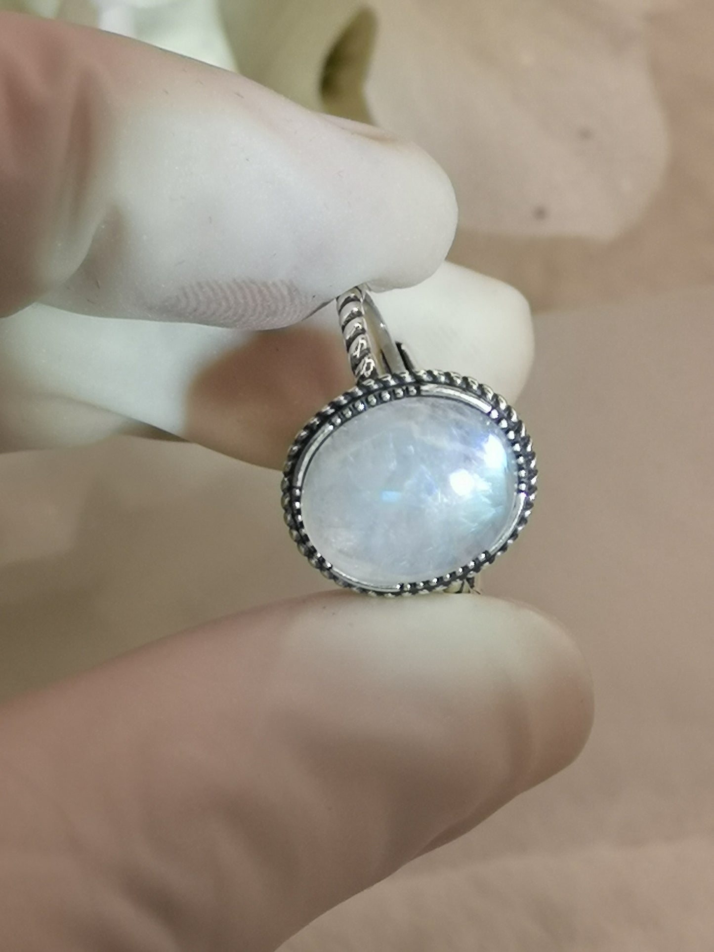 Moonstone 925 Silber Ring verstellbar Edelstein Schmuck