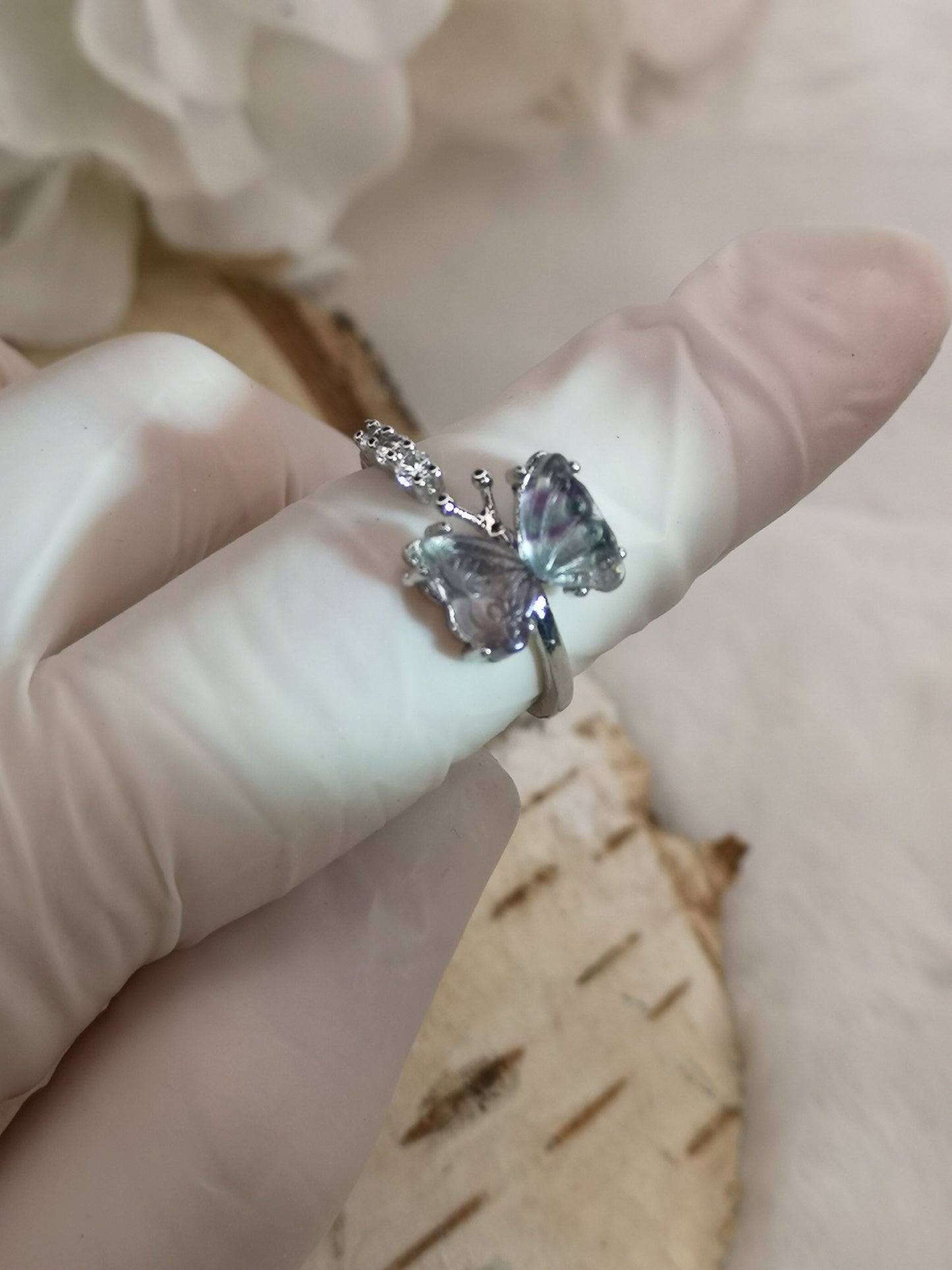 Fluorite Edelstein Schmetterling Kupfer Ring verstellbar