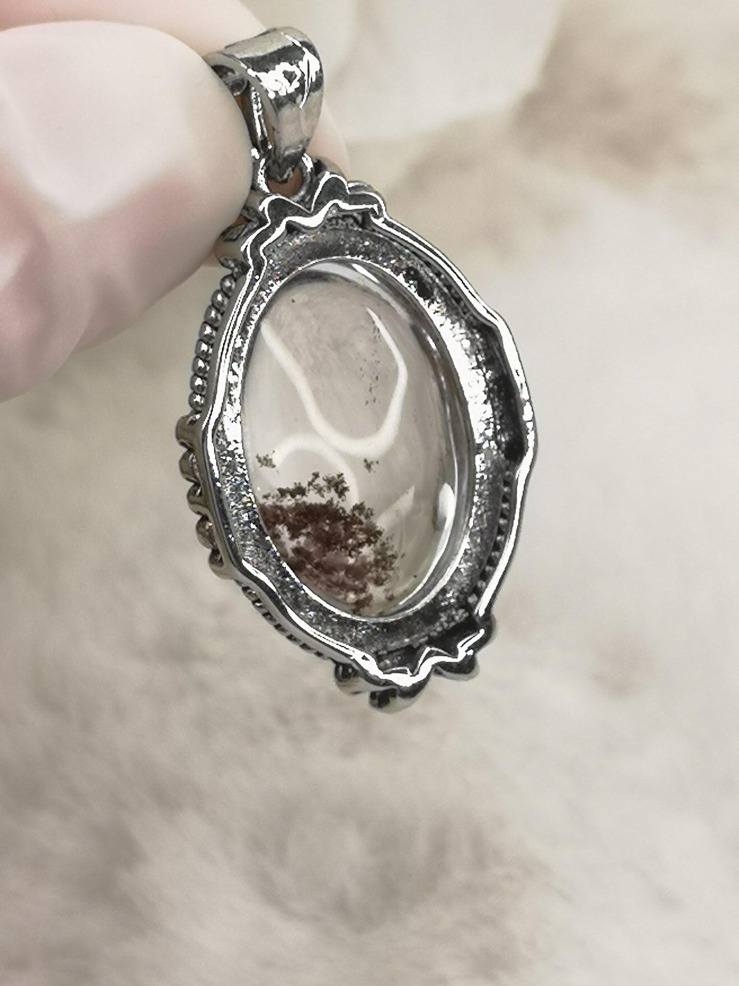 Gartenquartz Edelstein mit Phantomen, Kupfer Ketten Anhänger