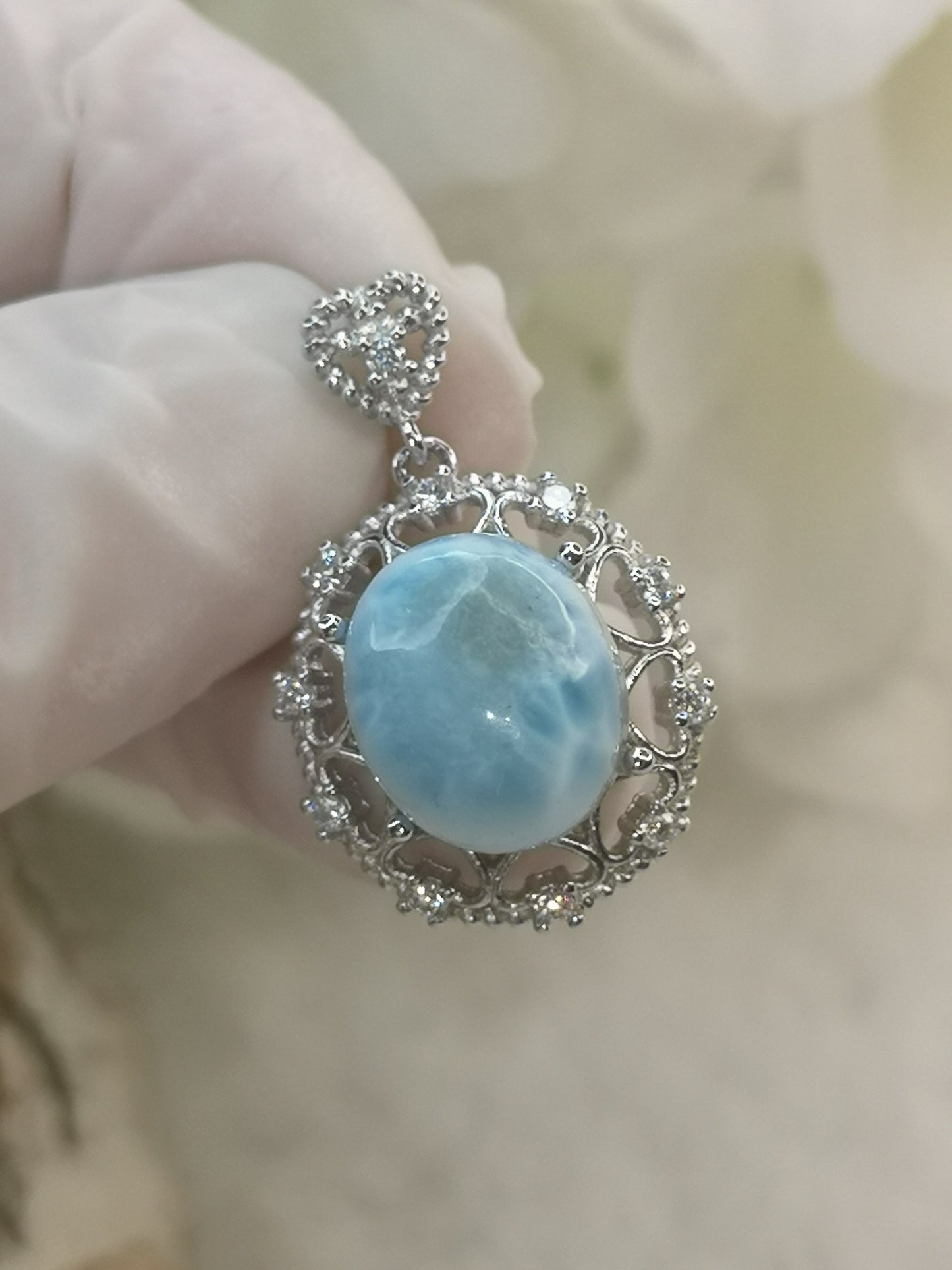 Larimar Edelstein, Kupfer Ketten Anhänger