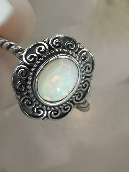 White Opal 925 Silber Ring verstellbar Edelstein Schmuck