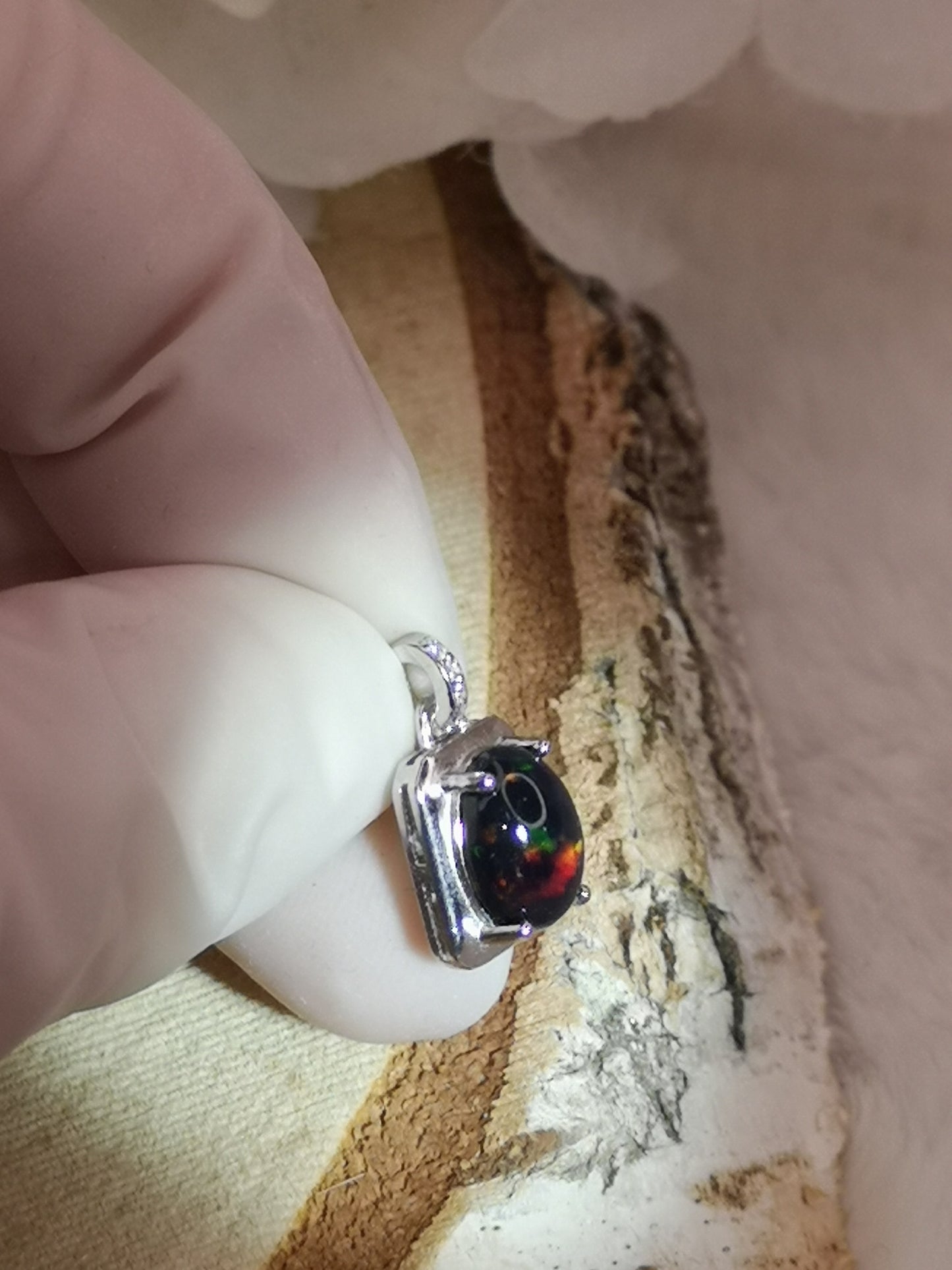 Black Opal Edelstein, 925 Silber Ketten Anhänger