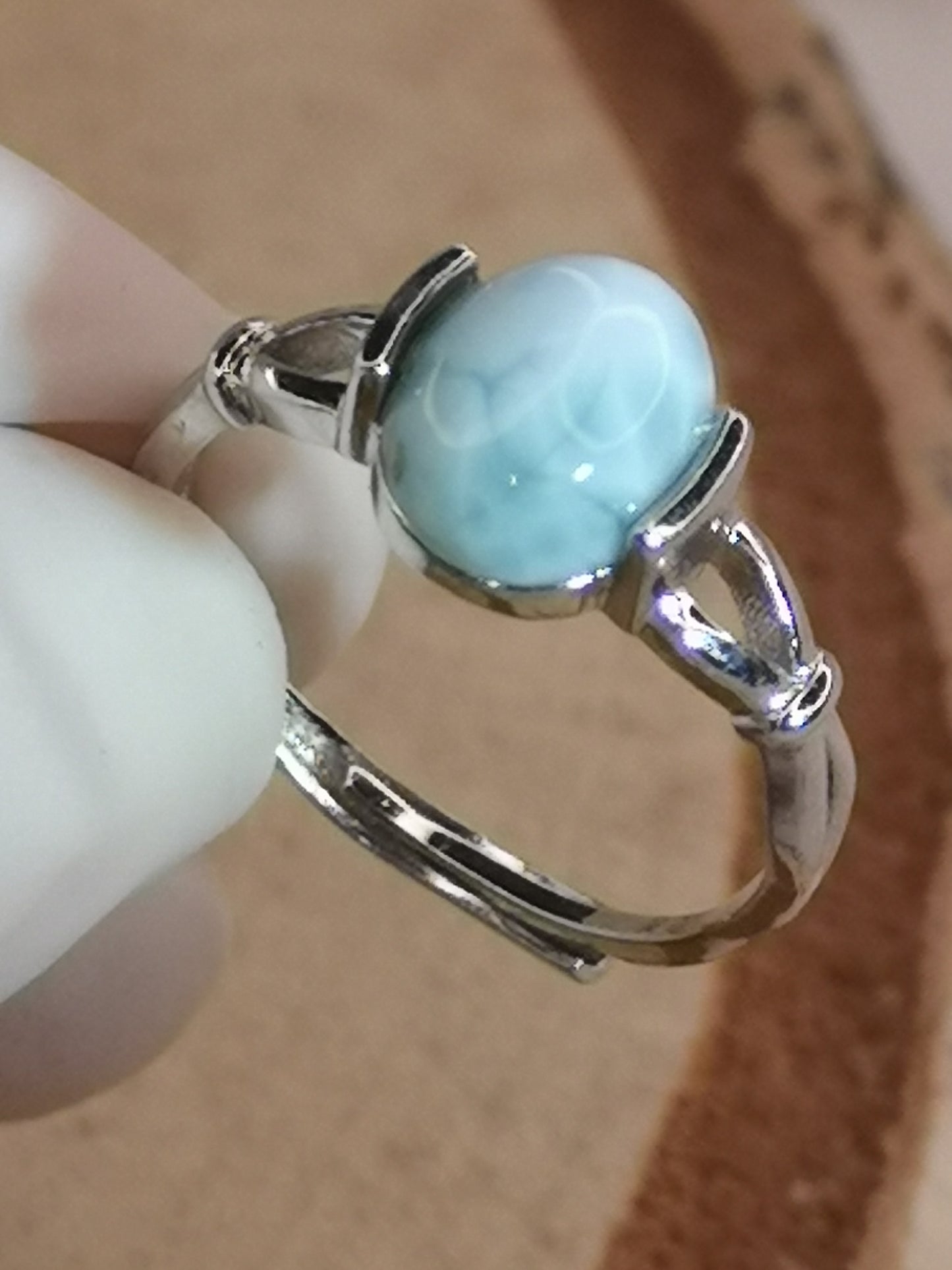 Larimar Edelstein Kupfer Ring verstellbar