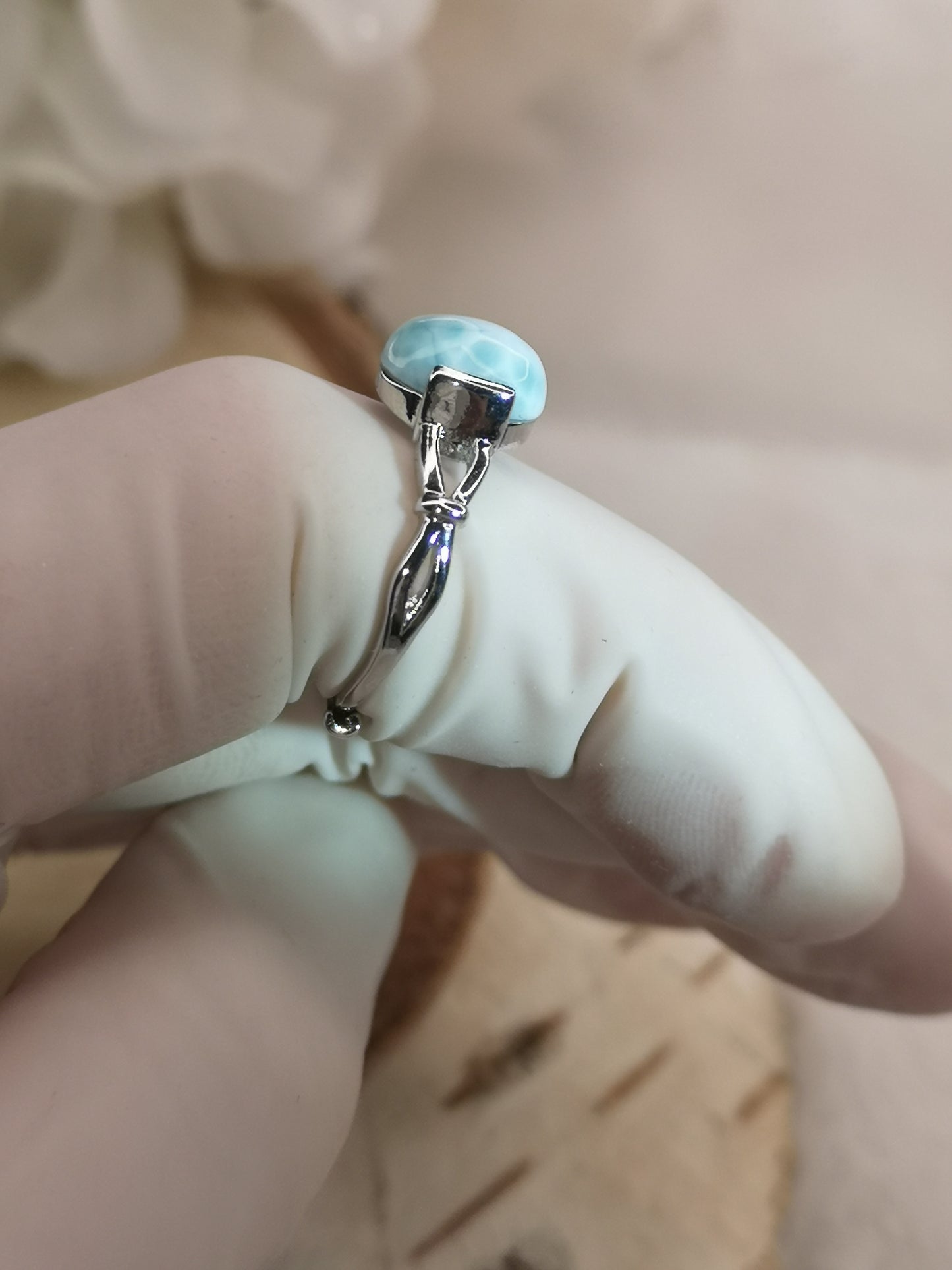 Larimar Edelstein Kupfer Ring verstellbar