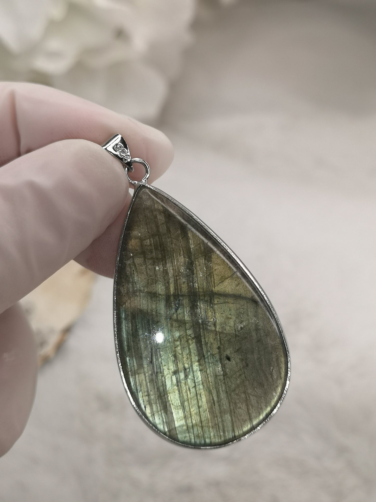 Labradorite Edelstein, 925 Silber Tropfen Ketten Anhänger
