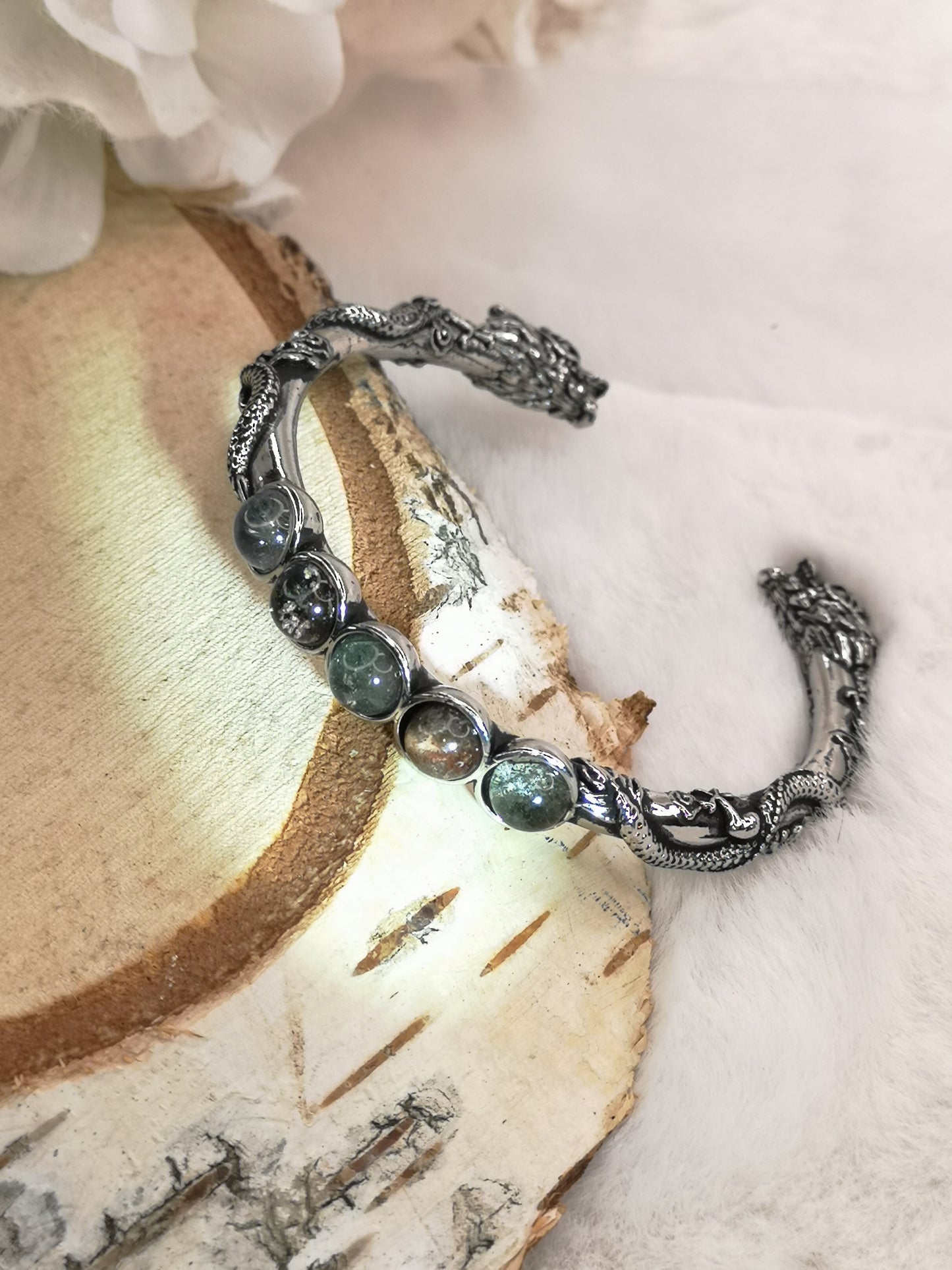 Gartenquartz Edelsteine, Kupfer Drachendesign Armband