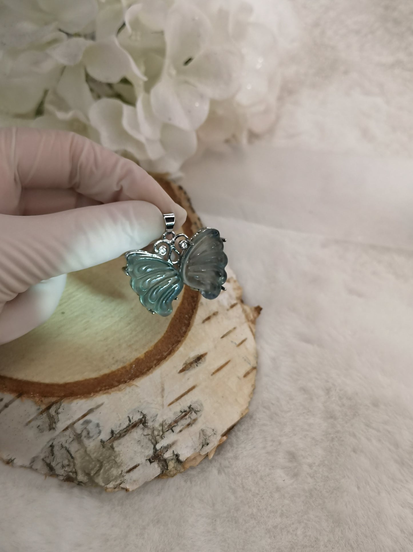 Blauer Fluorite Edelstein Schmetterling, Kupfer Ketten Anhänger