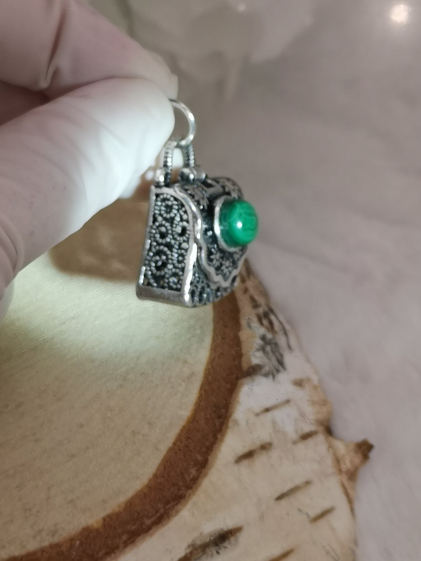 Malachite Edelstein, Kupfer Ketten Anhänger Taschen Design