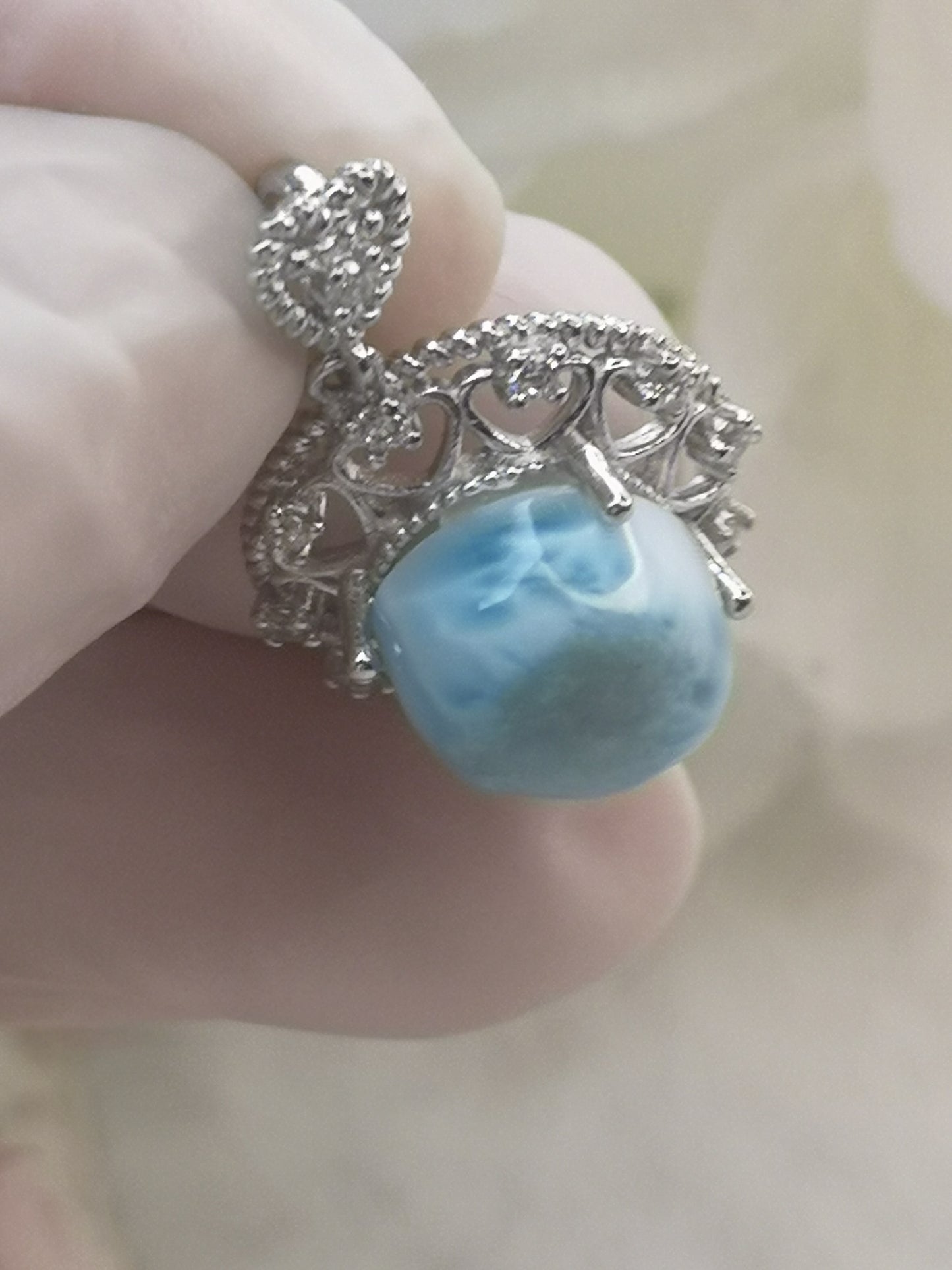 Larimar Edelstein, Kupfer Ketten Anhänger
