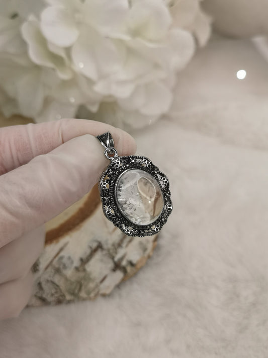 Gartenquartz Edelstein mit Phantomen, Kupfer Ketten Anhänger