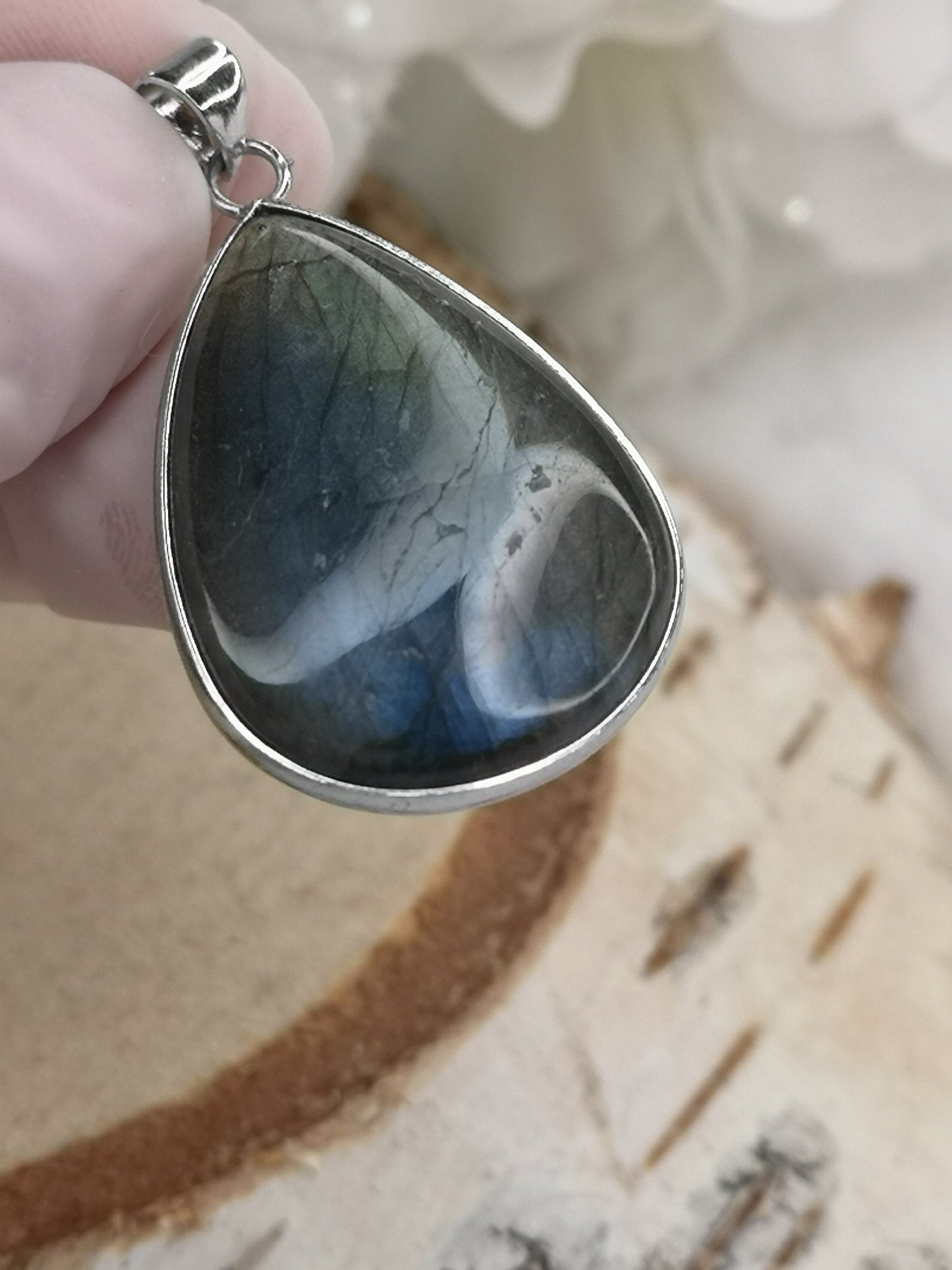 Labradorite Edelstein, 925 Silber Tropfen Ketten Anhänger