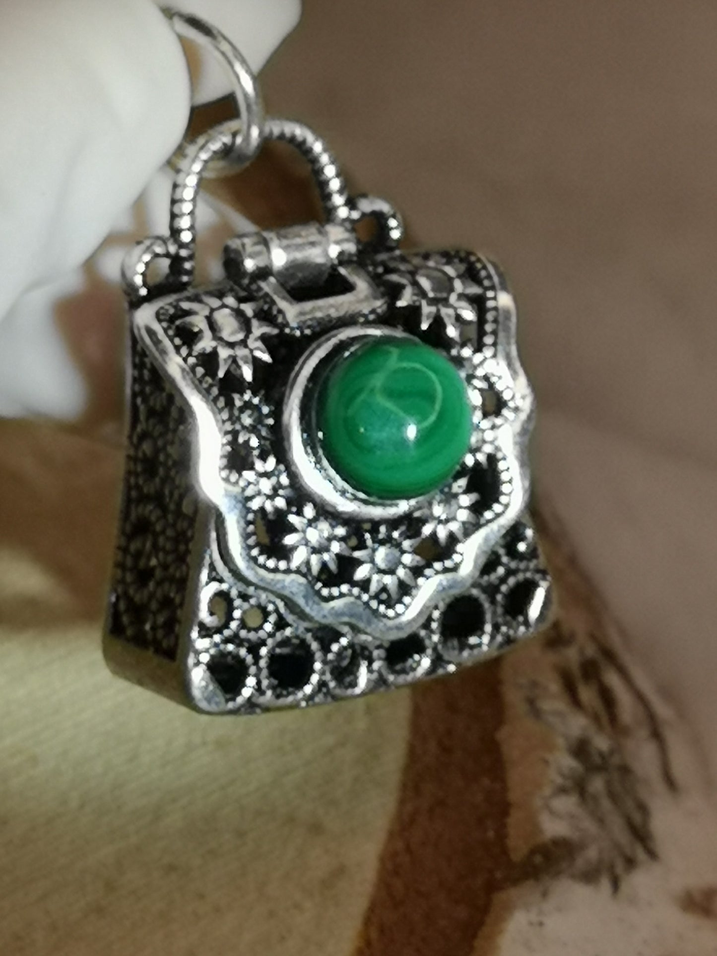 Malachite Edelstein, Kupfer Ketten Anhänger Taschen Design