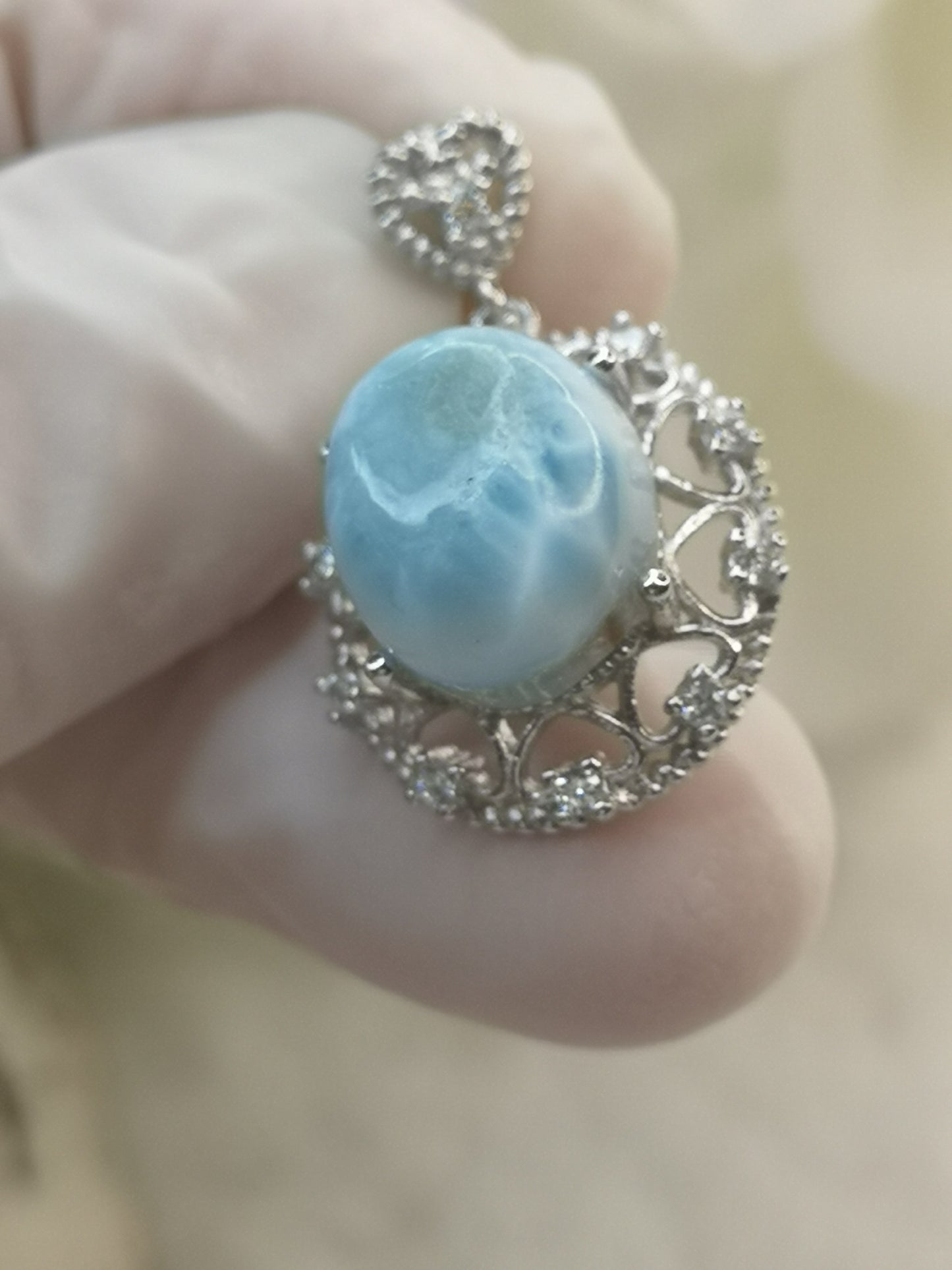Larimar Edelstein, Kupfer Ketten Anhänger