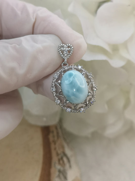 Larimar Edelstein, Kupfer Ketten Anhänger