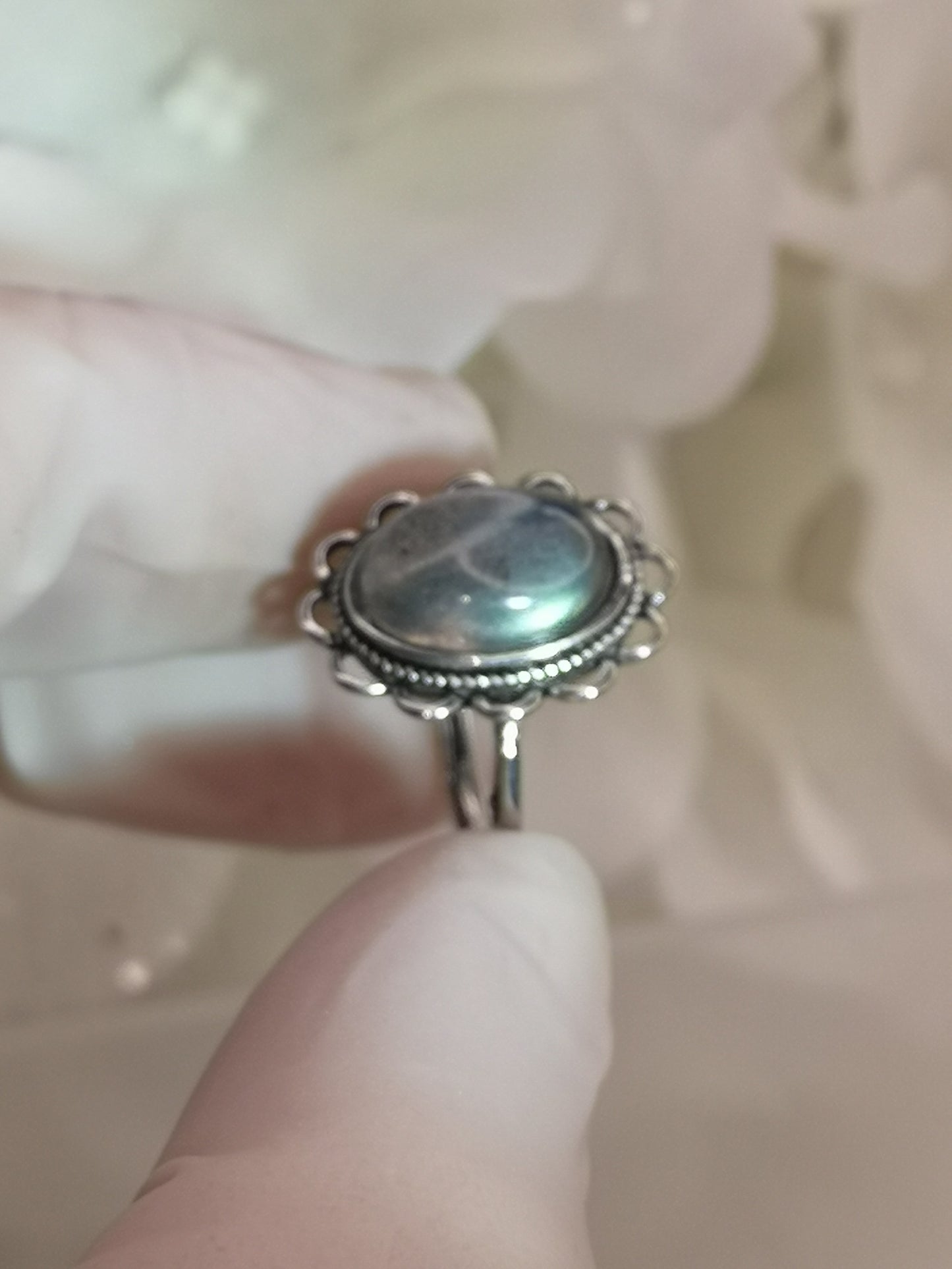 Labradorite Edelstein Kupfer Ring verstellbar