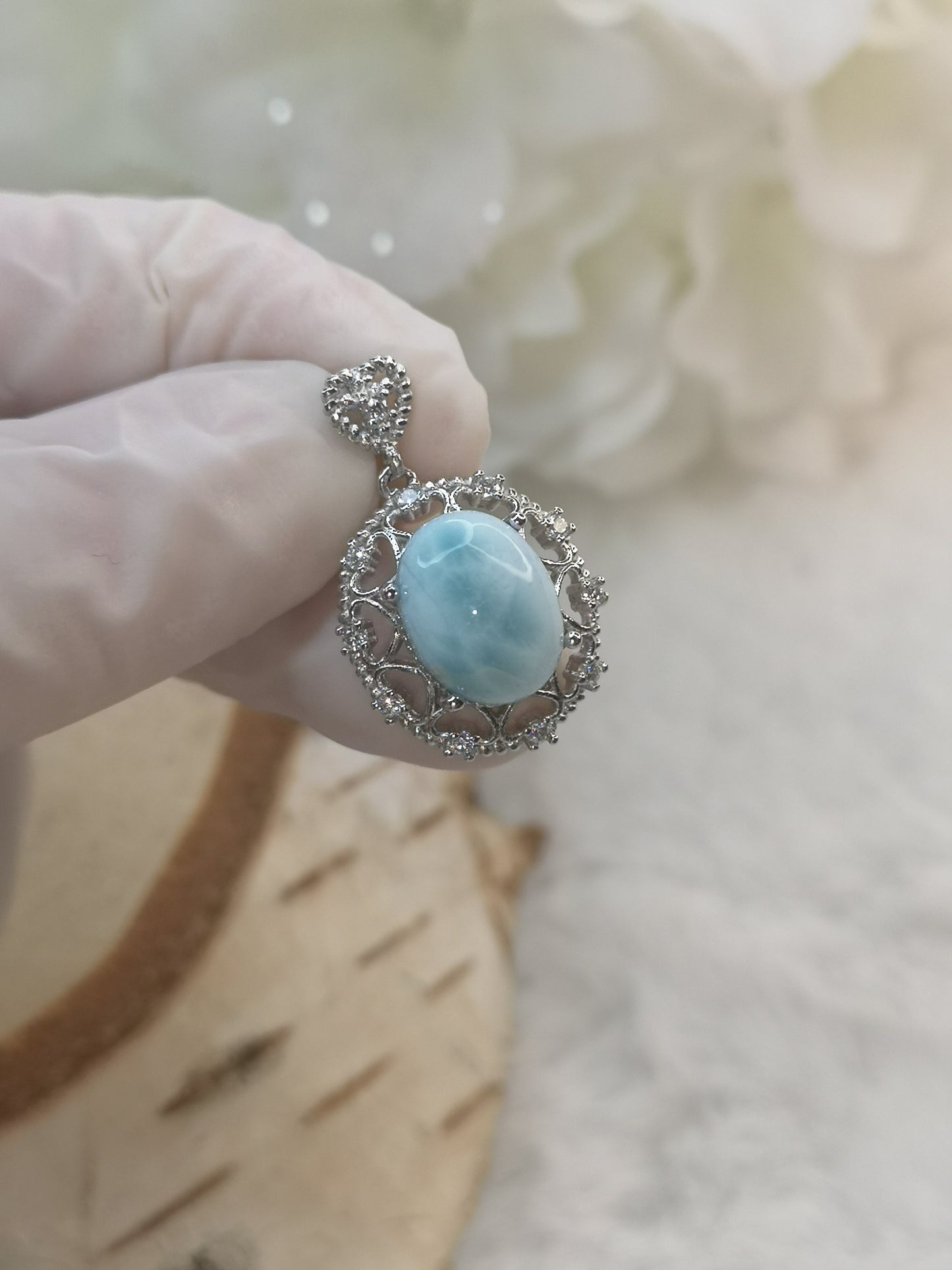 Larimar Edelstein, Kupfer Ketten Anhänger
