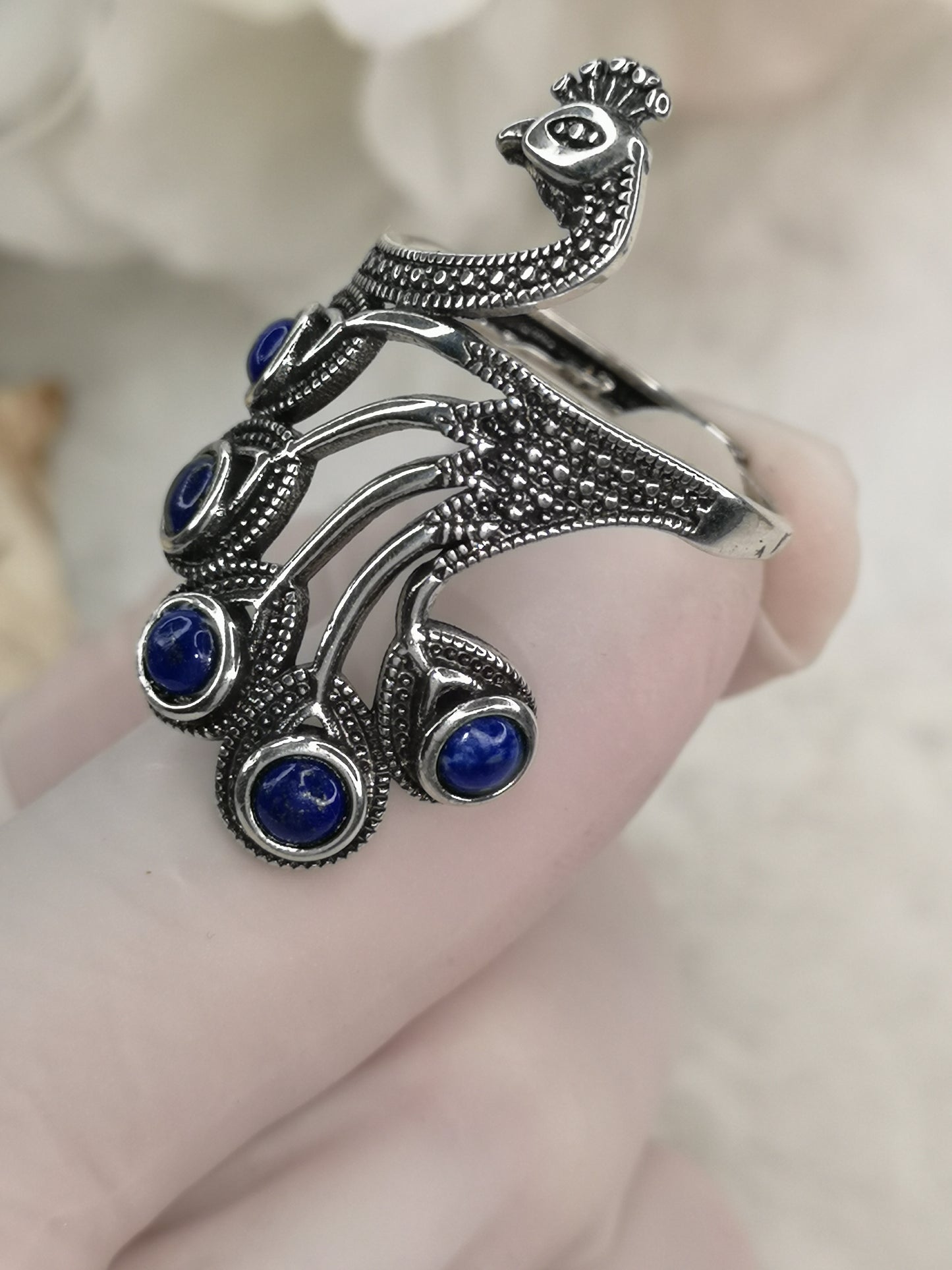 Lapislazuli Lapis Edelstein Markasiten Paradies Pfau Vogel, Kupfer Ring