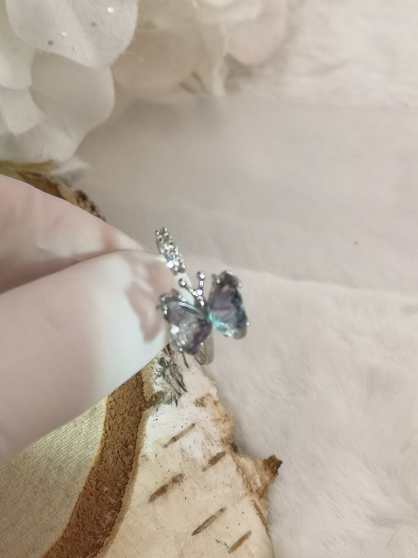 Fluorite Edelstein Schmetterling Kupfer Ring verstellbar